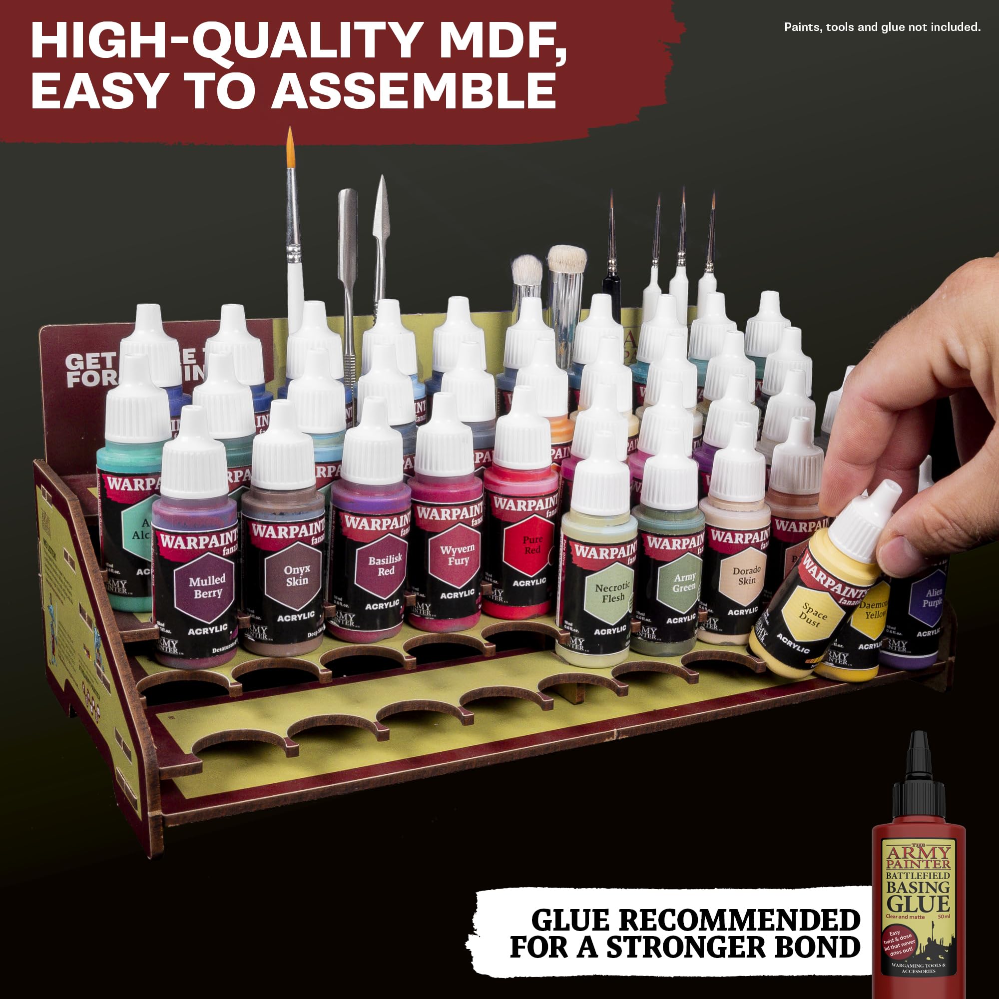 The Army Painter, Paint Station, Farbenregal für 50 Warpaints Fanatic, Speedpaint und Warpaints Air Acrylfarben, inklusive Aufbewahrung für Pinsel und 100 Blatt – Farbenständer für Miniaturen
