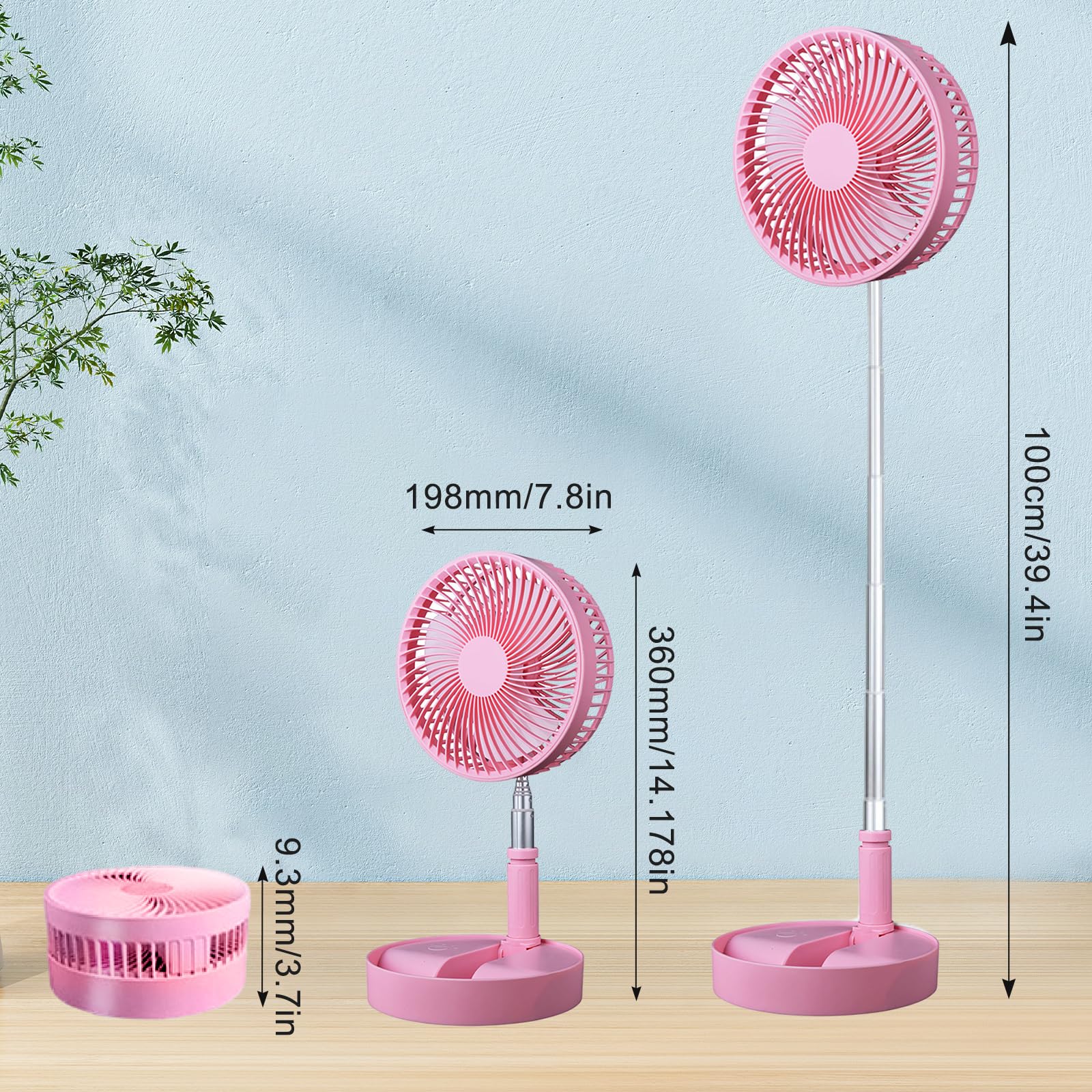 Ventilateur Bureau USB Pliable Ruiqas - 4 Vitesses, Batterie 3600mAh, Hauteur Réglable 36-100cm - Silencieux