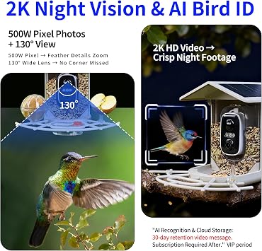 Origem 1.7L Bird Feeder Camera 2K, Solar Smart Bird Feeder with AI Identify