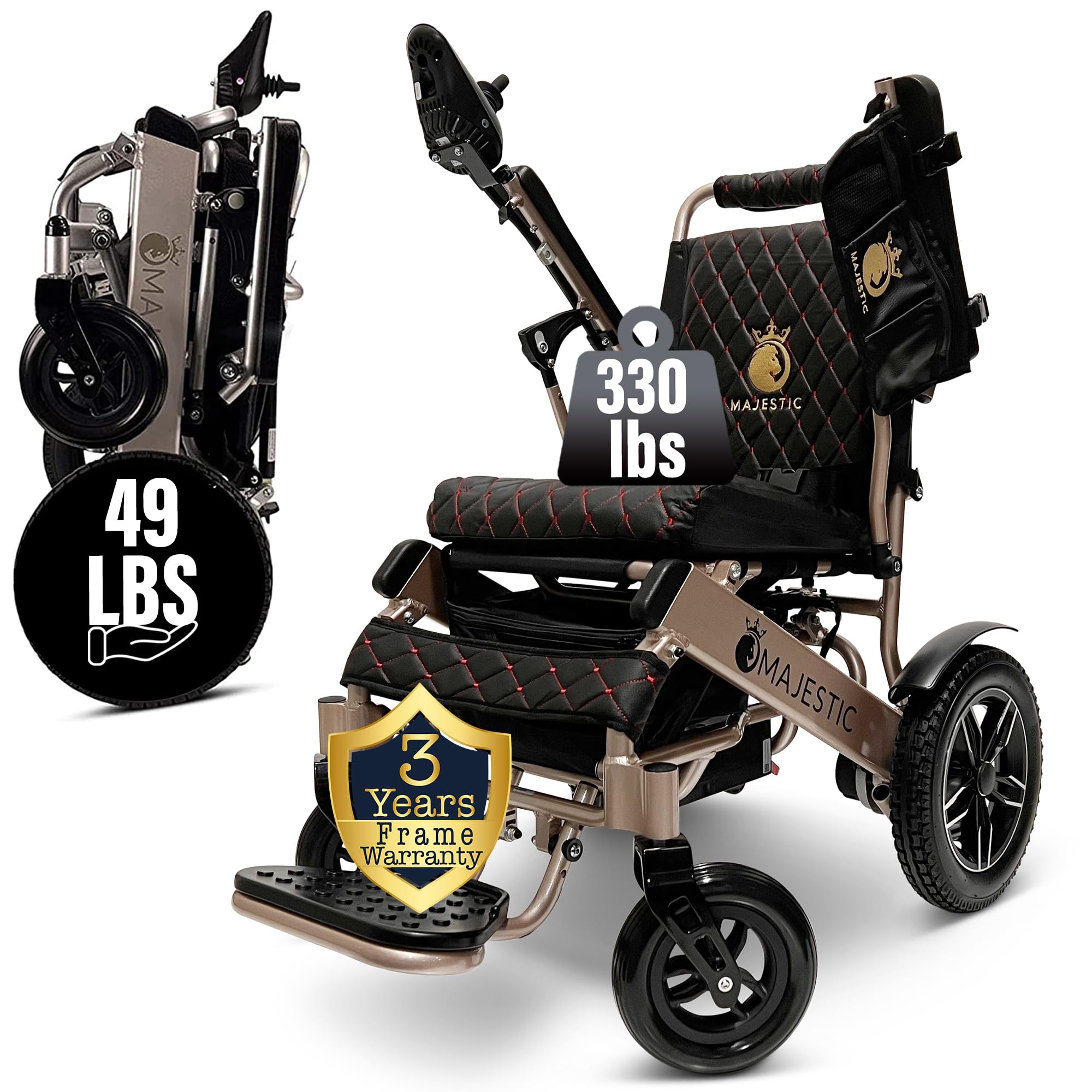 MALISAElectric Wheelchair for Adults, Portable All Terrain Lightweight Wheelchairs, Foldable Motorized Power Wheel Chair, Leather Seat (17.5" Seat)