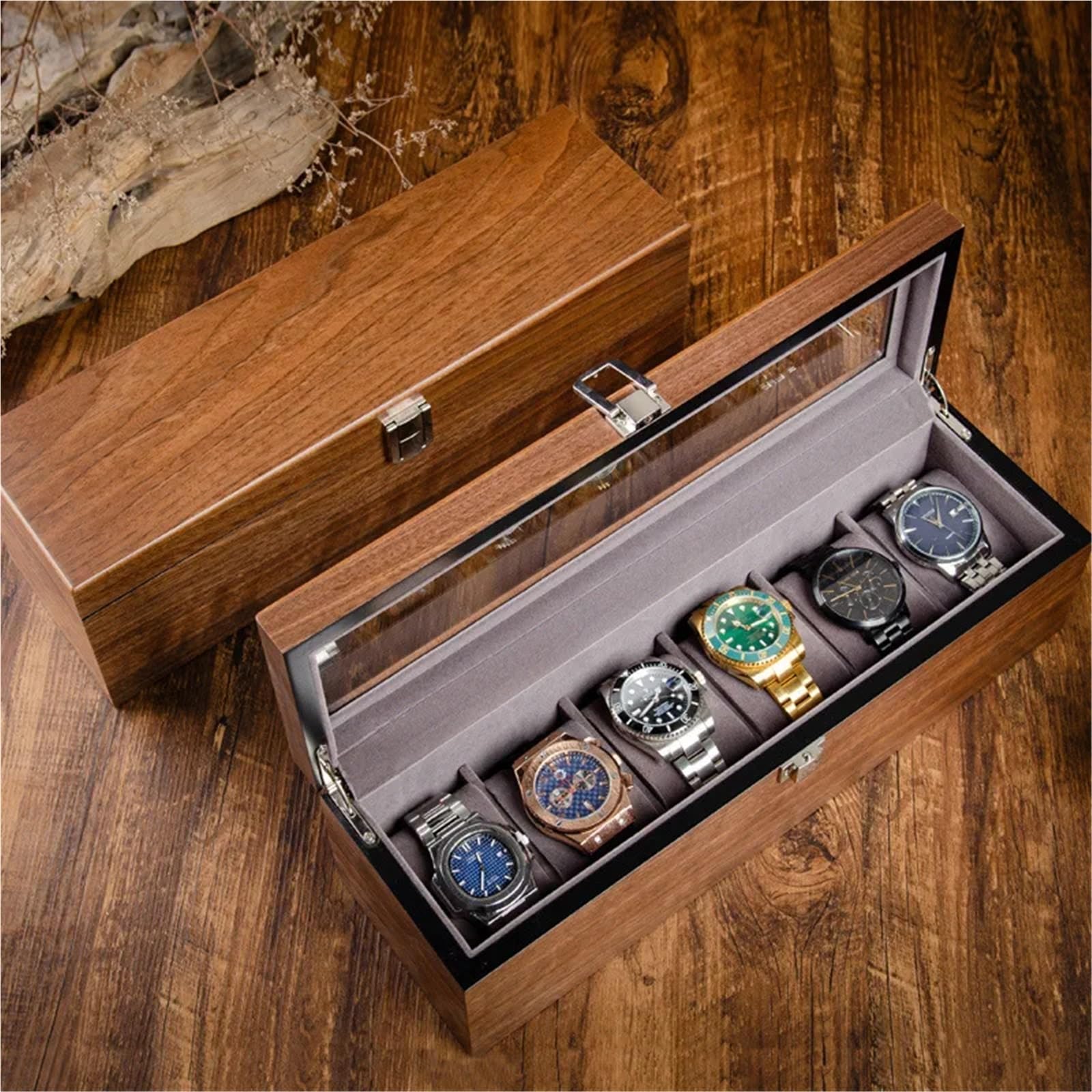 Caja De Relojes De Madera Maciza Caja de reloj madera for hombre, almacenamiento relojes viaje, organizador, colección exhibición portátil