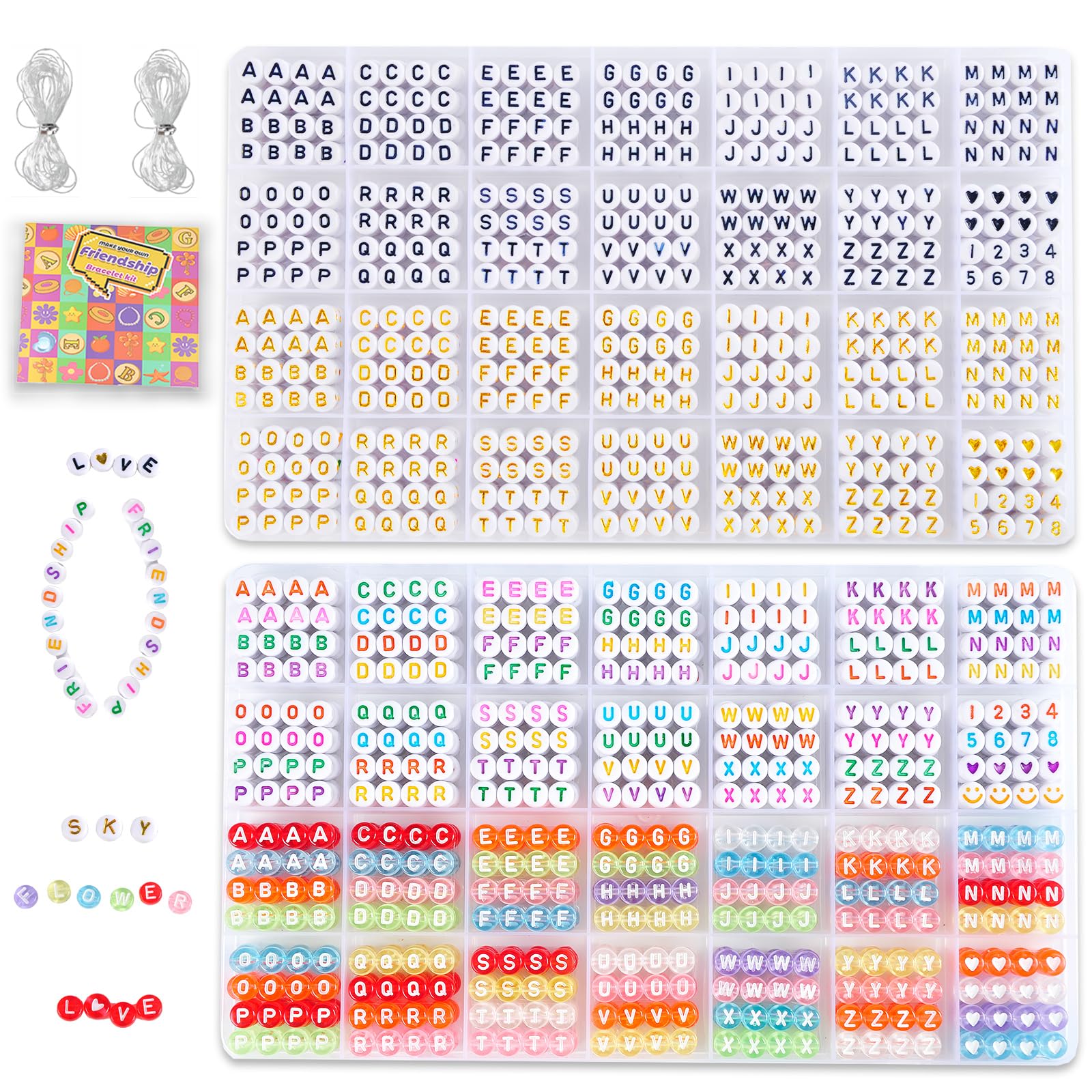 4 Colors 2 Box Alphabet Letter Beads Kit with Gold Spacers & Crystal String – A-Z Charm Beads for Personalized Jewelry Making