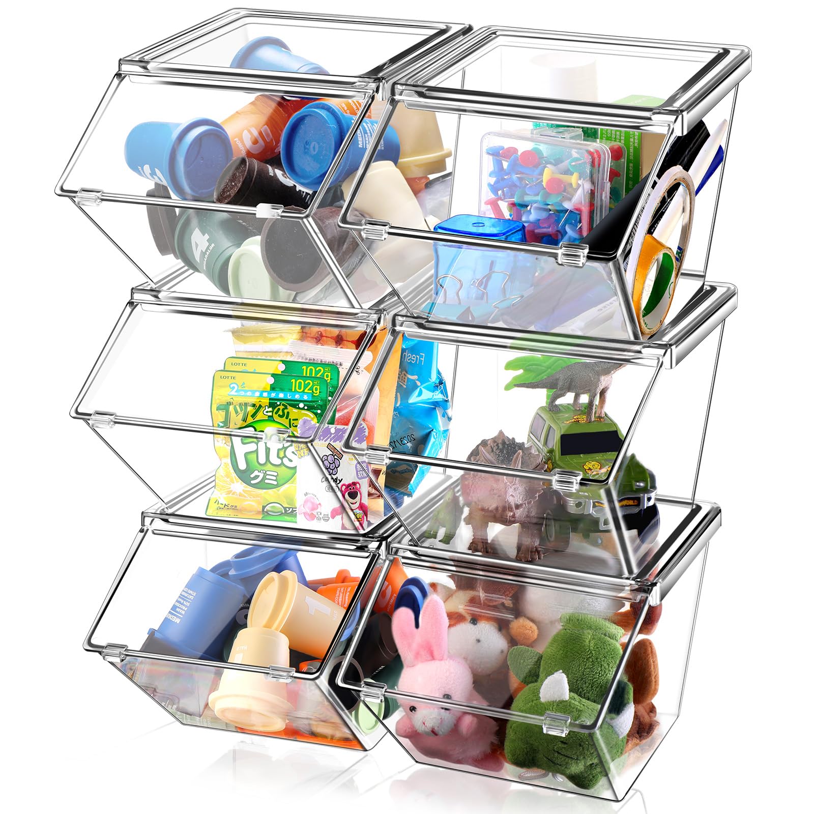 Yerliker 6 Pcs Clear Plastic Storage Bins with Lids Large Stackable Pantry Storage Organizer Bins Kitchen Organization Cabinet Organizers Ideal Containers for Fridge, Kitchen, Cabinets (Clear)