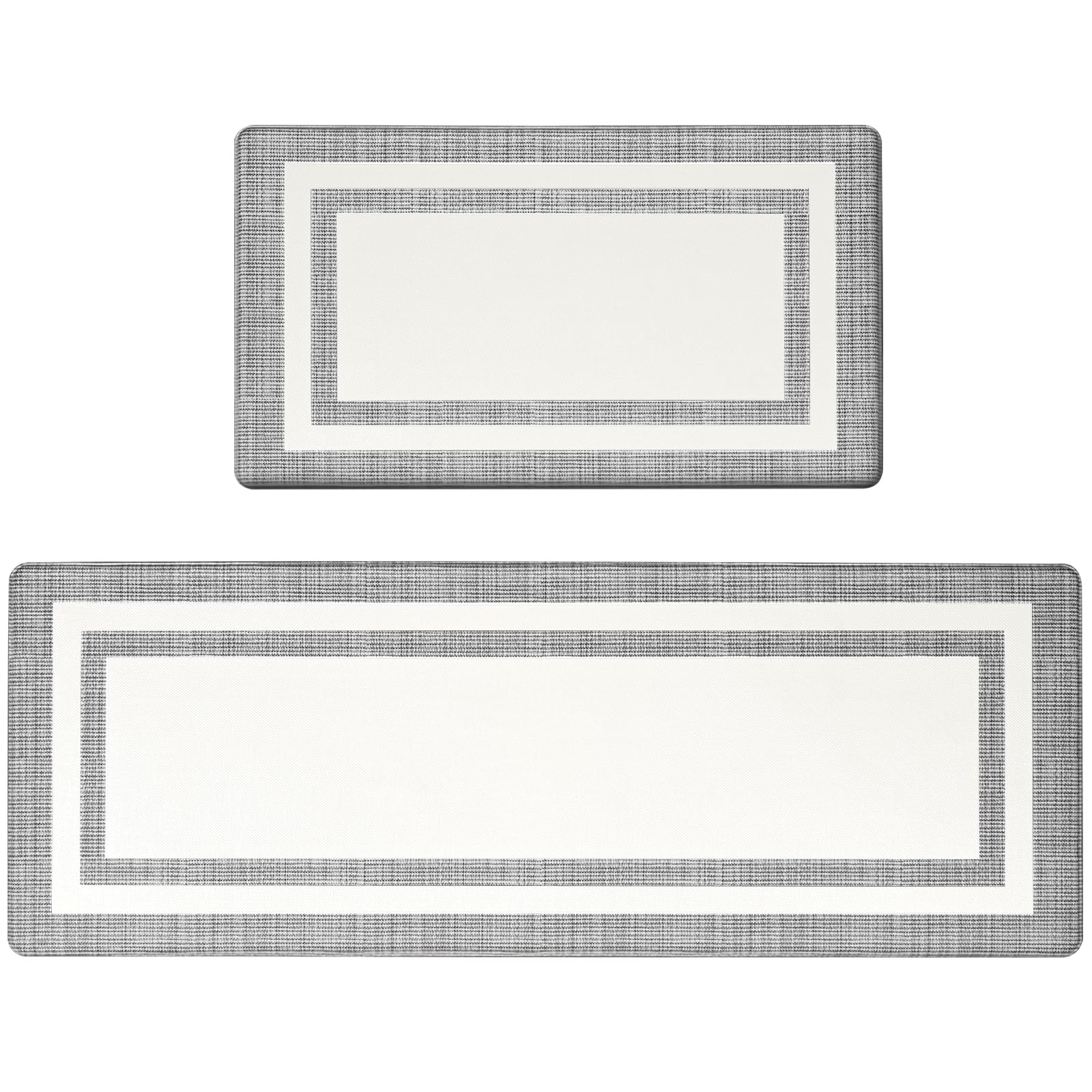 Latida Kitchen Mats Set 2 PCS (17.3"x30"+17.3"x60"), Cushioned Anti Fatigue Kitchen Mat for Floor, Non Slip Waterproof Kitchen Rug Set, 1/2 Inch Comfort Anti Fatigue Mat for Kitchen Office White