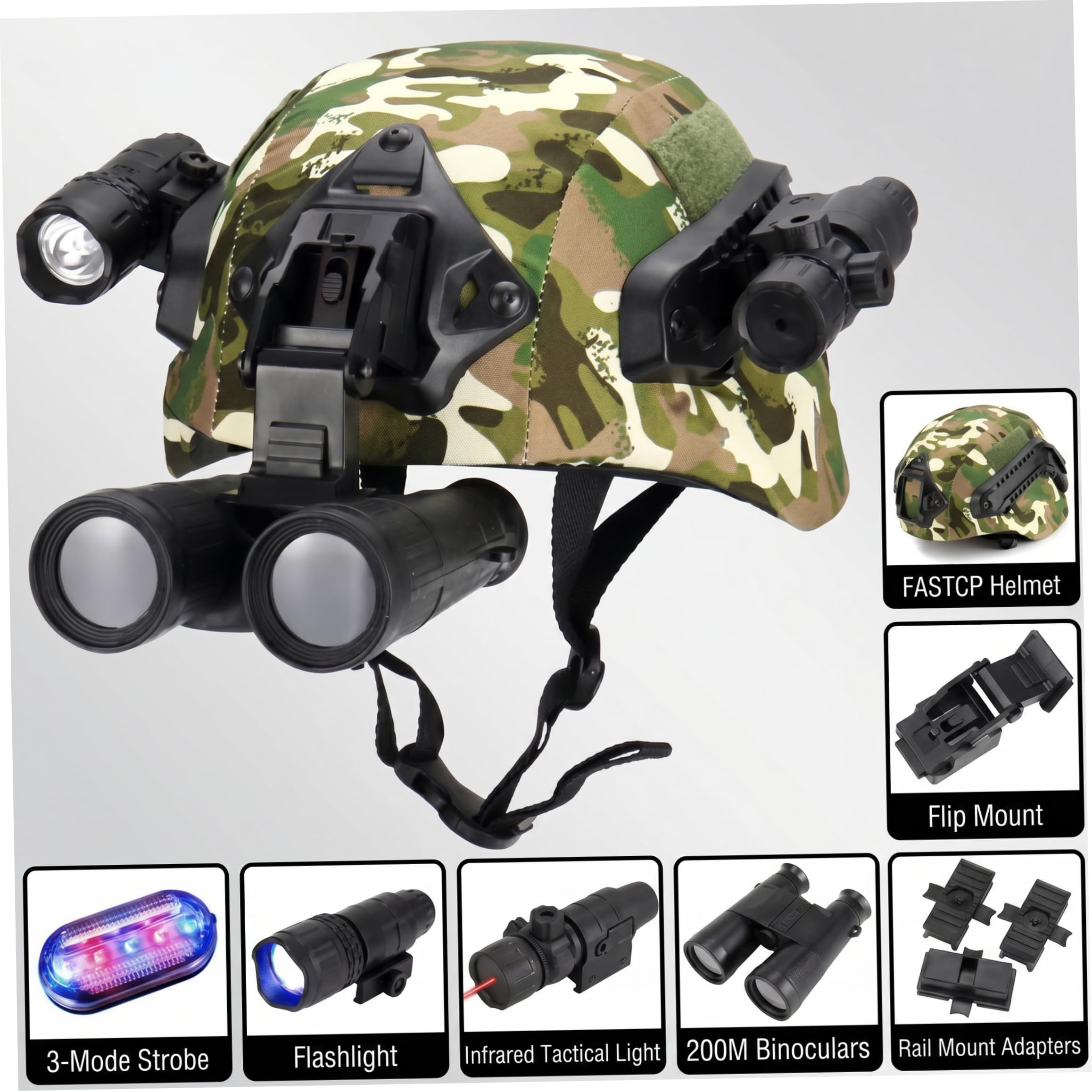 Casque balistique, Casque léger pour Enfants avec télescope et Lampe de Poche, Ensemble Complet de Costume Militaire Airsoft et Cosplay avec Rails modulaires