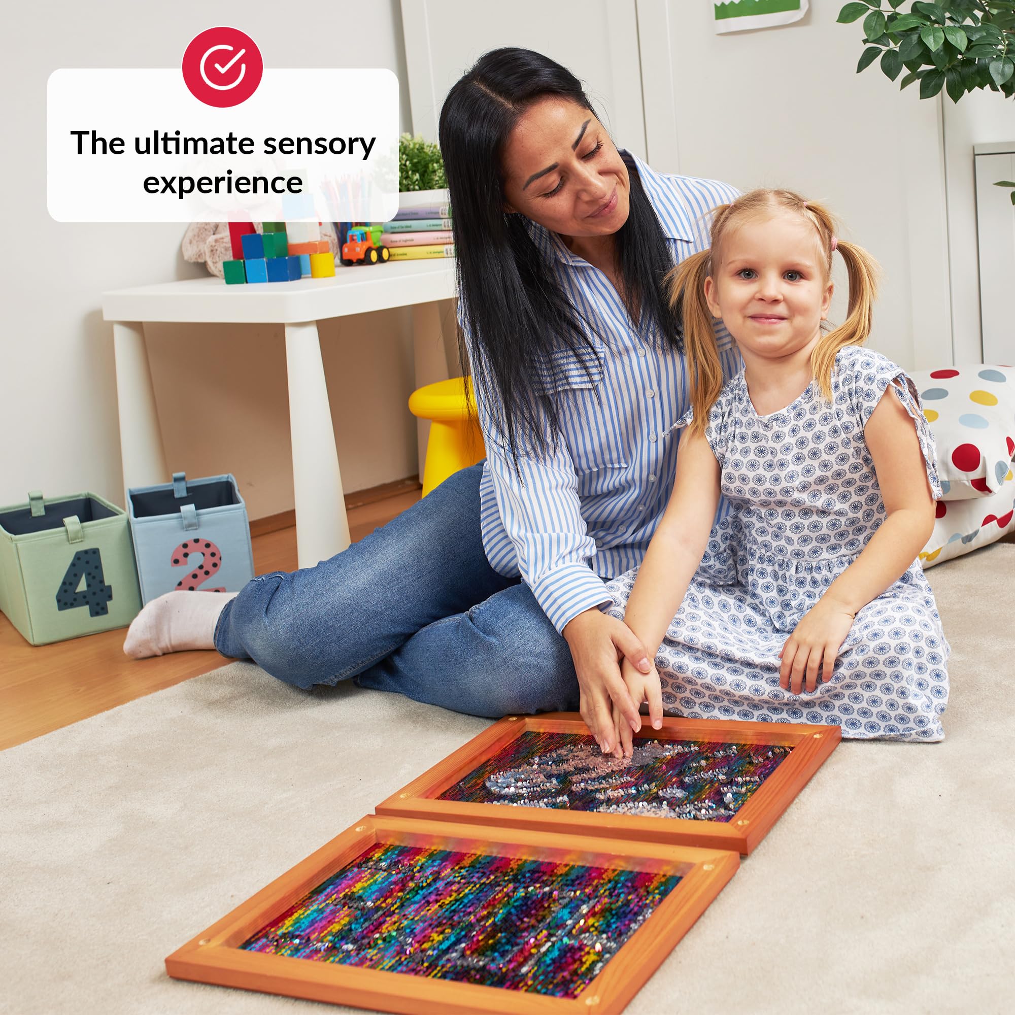 ODOXIA Paillettenwand 2er-Pack | Wendbare Pailletten-Tafel für Kinder | Sensorische Pailletten-Stoffwand | Flip-Sequin-Board | Wand- und Raum-Sensorik-Board
