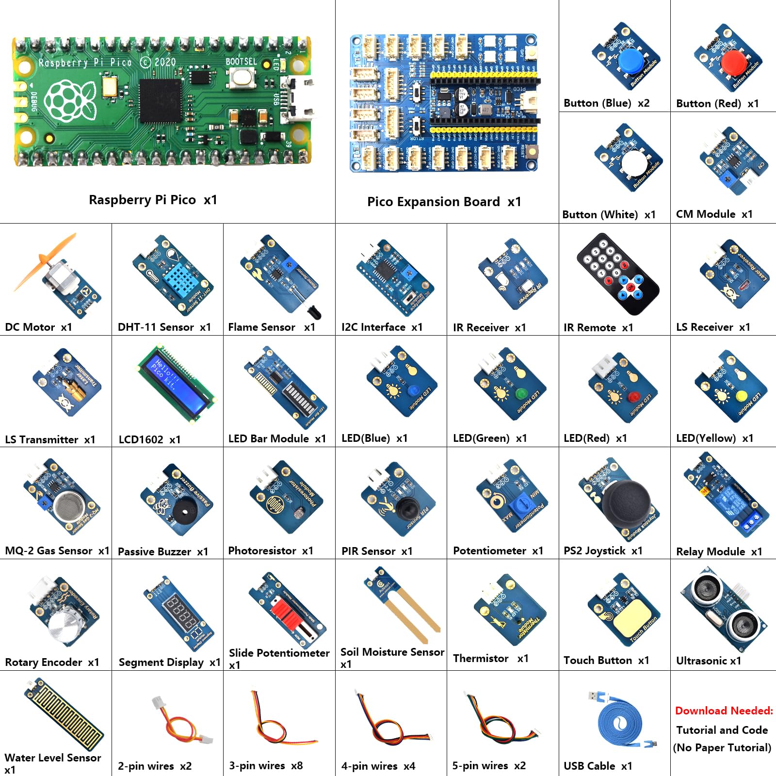 Adeept Kit sensore definitivo per Raspberry Pi Pico (incluso) con 35 moduli sensori e scheda di espansione Pico GPIO, 40 lezioni, per progetti MicroPython