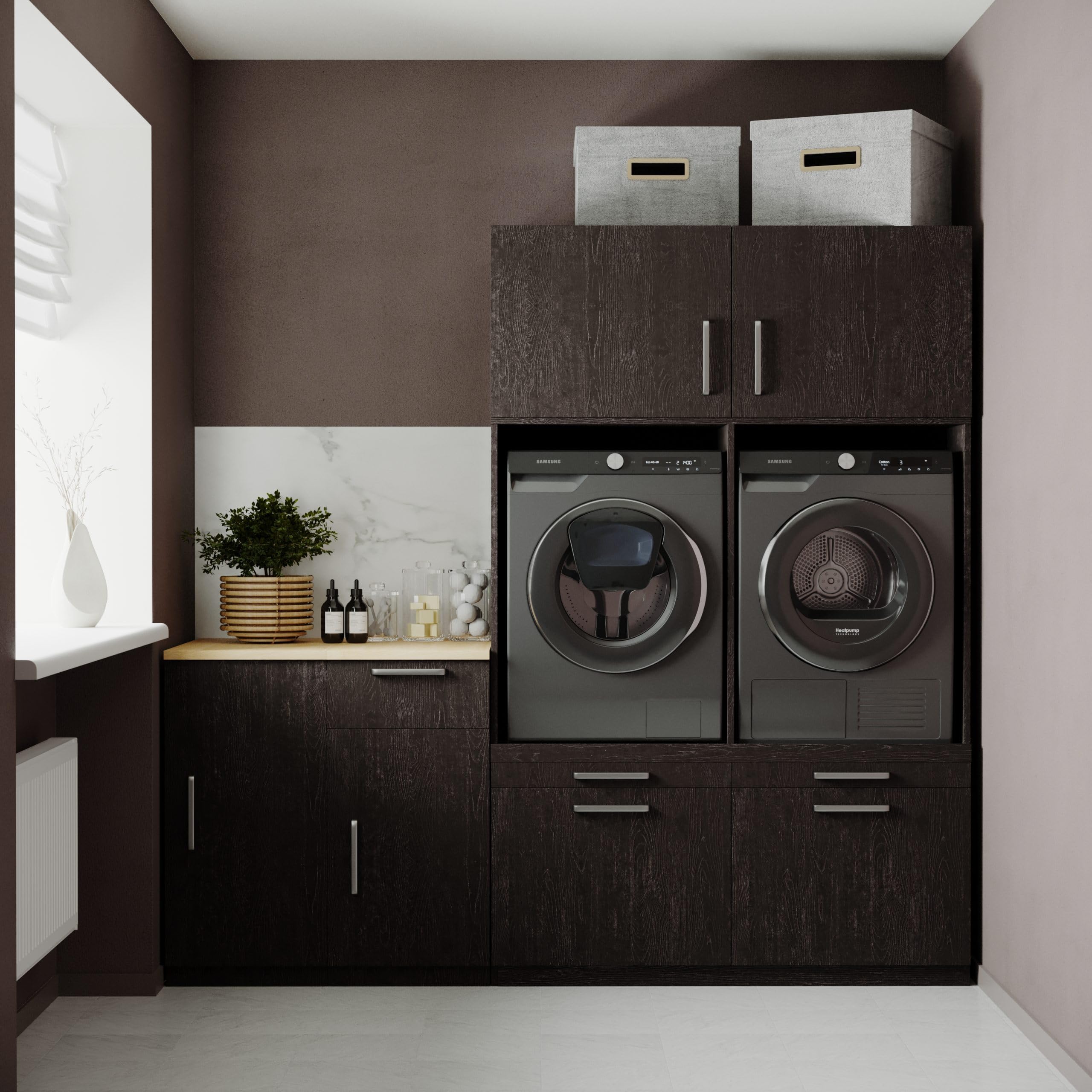 Lavadora Gabinete Shanghai - Lavadora elevadora - Conversión a máquina - 700(D)*2230(B)*2110(H) mm - Negro - Diseño ergonómico y elegante, que ahorra espacio - Fácil de colocar