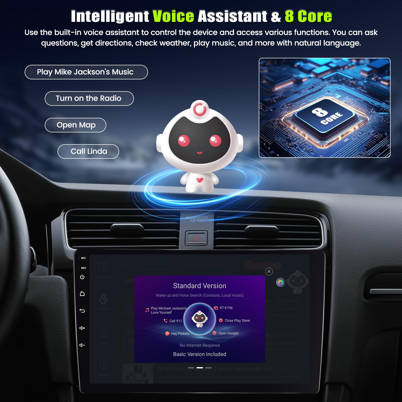 6+128G 8 Core Android 13 Autoradio 2 Din Carplay Android Auto per Mercedes Benz Smart Fortwo 451 2005-2010 Autoradio con Schermo 9 pollici con Bluetooth GPS FM RDS WiFi DSP/EQ Telecamera Posteriore