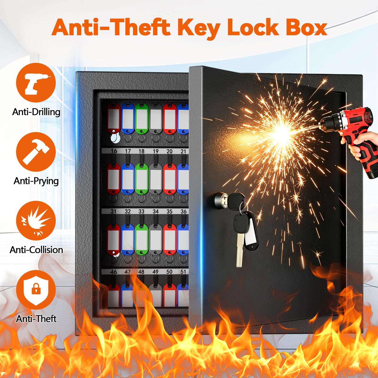 Photo 1 of 100 Position Key Lock Box Wall Mount, Heavy Duty Anti-Theft Metal Key Cabinet with Key Drop Slot & Colorful Key Tags, Secure Key Storage Organizer for Home Garage Office Hotel School Commercial Use