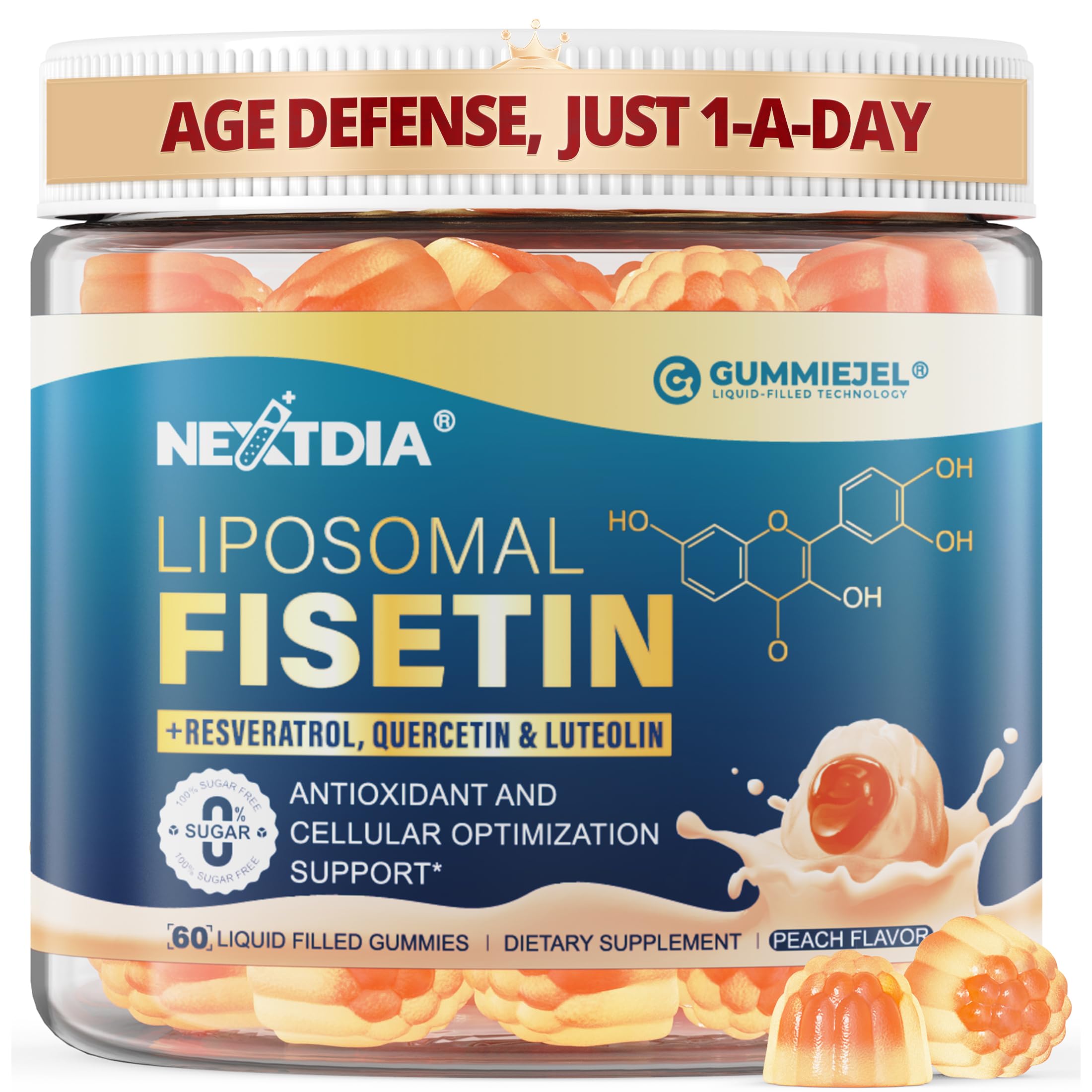 Liposomal Fisetin 200mg & Resveratrol Complex 500mg Liquid Gummies, 1-A-Day 60 Count (Pack of 1)