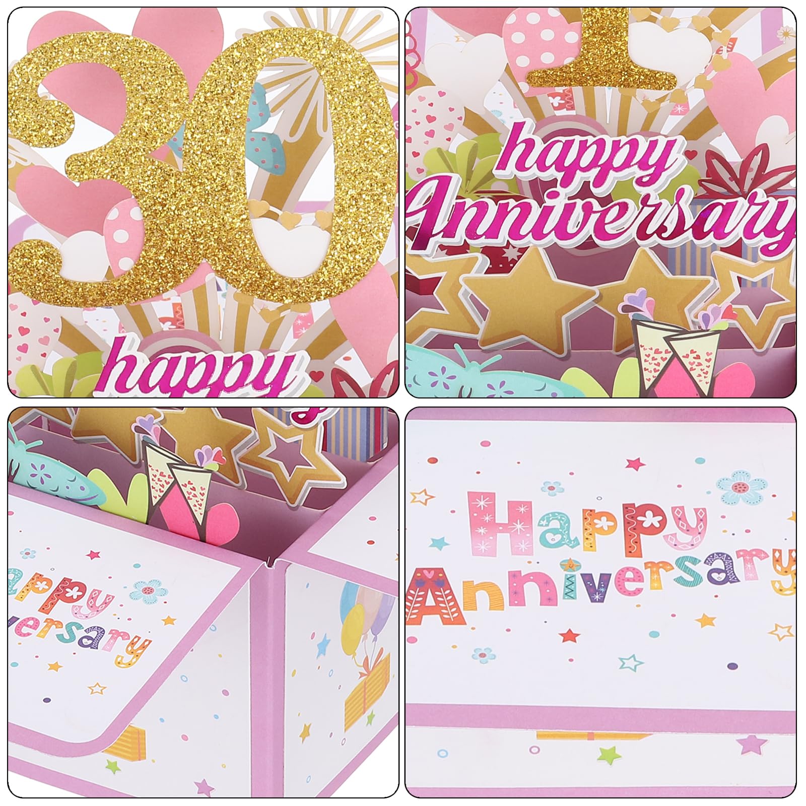 PATIKIL 30 Year Anniversary Card, Happy Anniversary Cards Wedding Anniversary Card for Wife Men Her Couple, Pink - Image 4