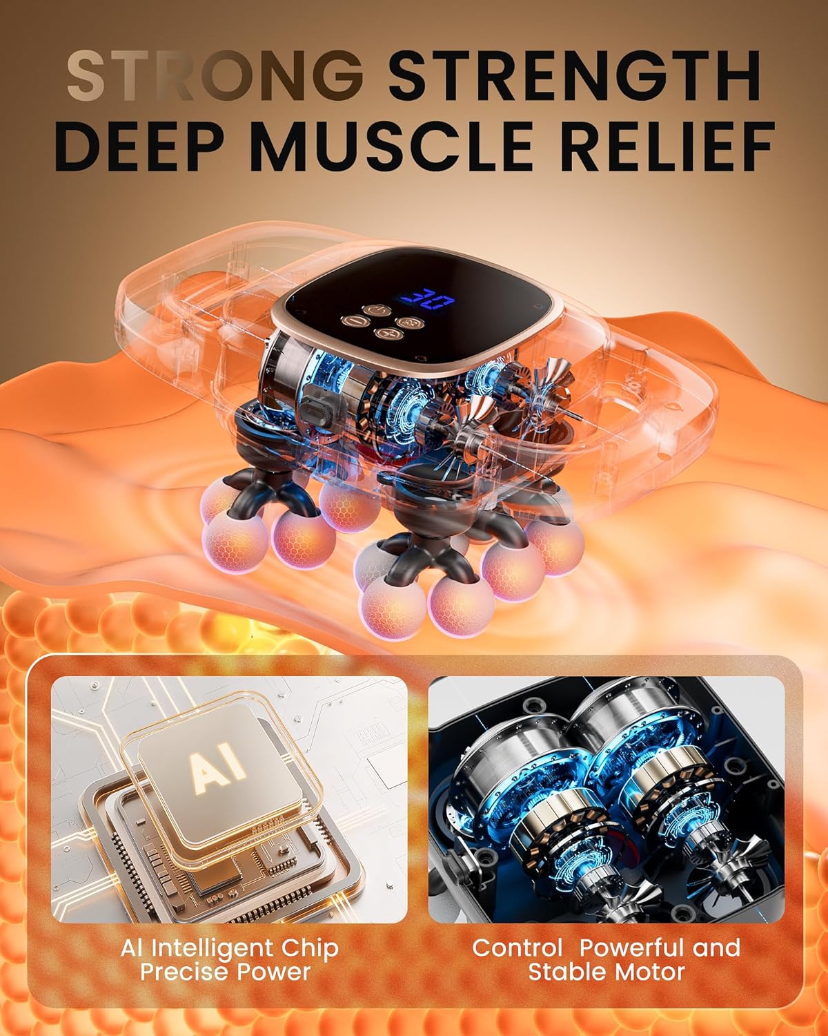 16 Head Massage Gun Deep Tissue, Back Massager with 3 Modes & 30 ntensity Levels, Professional Percussion Muscle Gun for Legs, Back Ideal for Home, Gym and Office Use, Grey