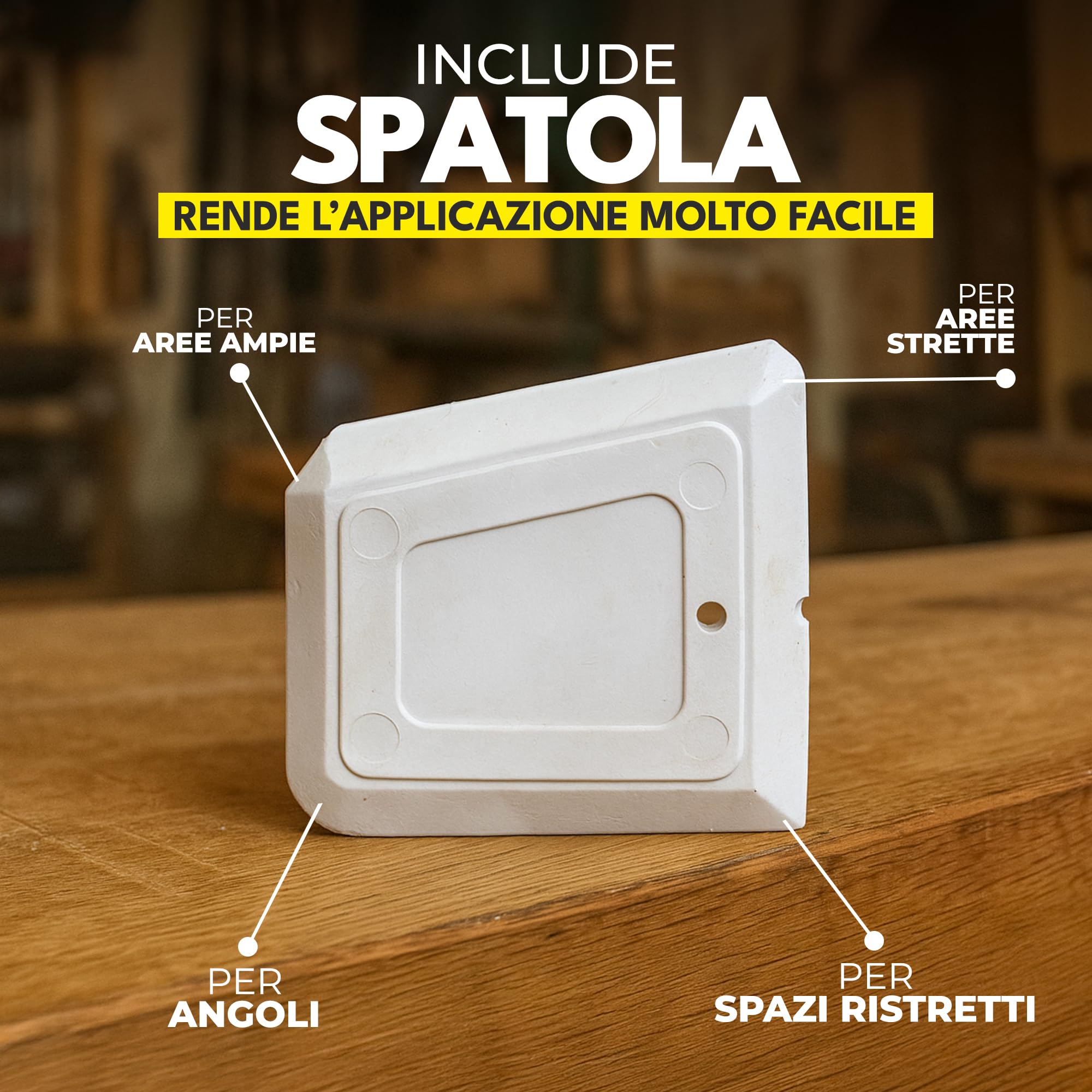 Stucco per Legno - Riempitivo per Mobili, Armadi in Legno, Pavimenti, Porte e Tavoli - Uso Interno ed Esterno + Include Carta Abrasiva & Spatola - 200 g (Bianco)