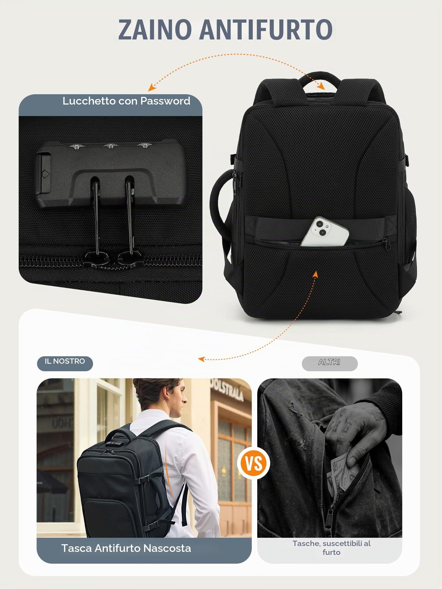 Zaino Ryanair 40x30x20 Zaino da Viaggio Aereo Bagaglio a Mano | Espandibile 40x30x20 a 40x30x25, 24L a 30L, Zaino Antifurto Donna Uomo per Scuola Lavoro