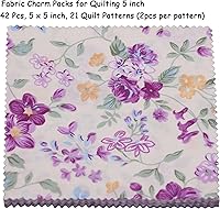 Vista 3 de Paquete de 42 dijes morados, paquetes de dijes para acolchar de 5 pulgadas, cuadrados de tela de algodón de 5 x 5 para acolchar, coser, colcha