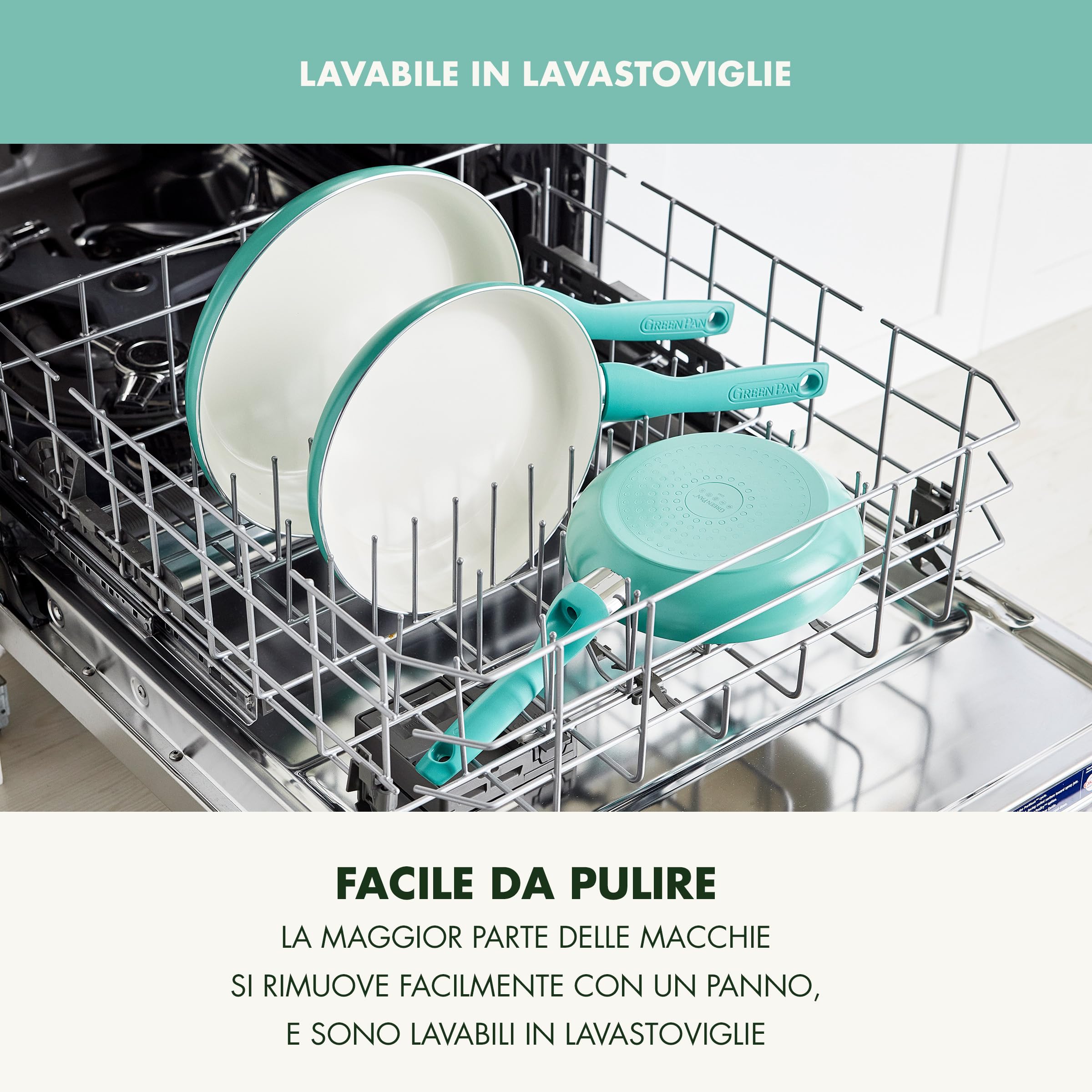 GreenPan Rio Padella Antiaderente in Ceramica Sana da 18 cm, Senza PFAS, Manico Fredda al Tatto, Sicuro in forno fino a 160°C, Turchese e Crema