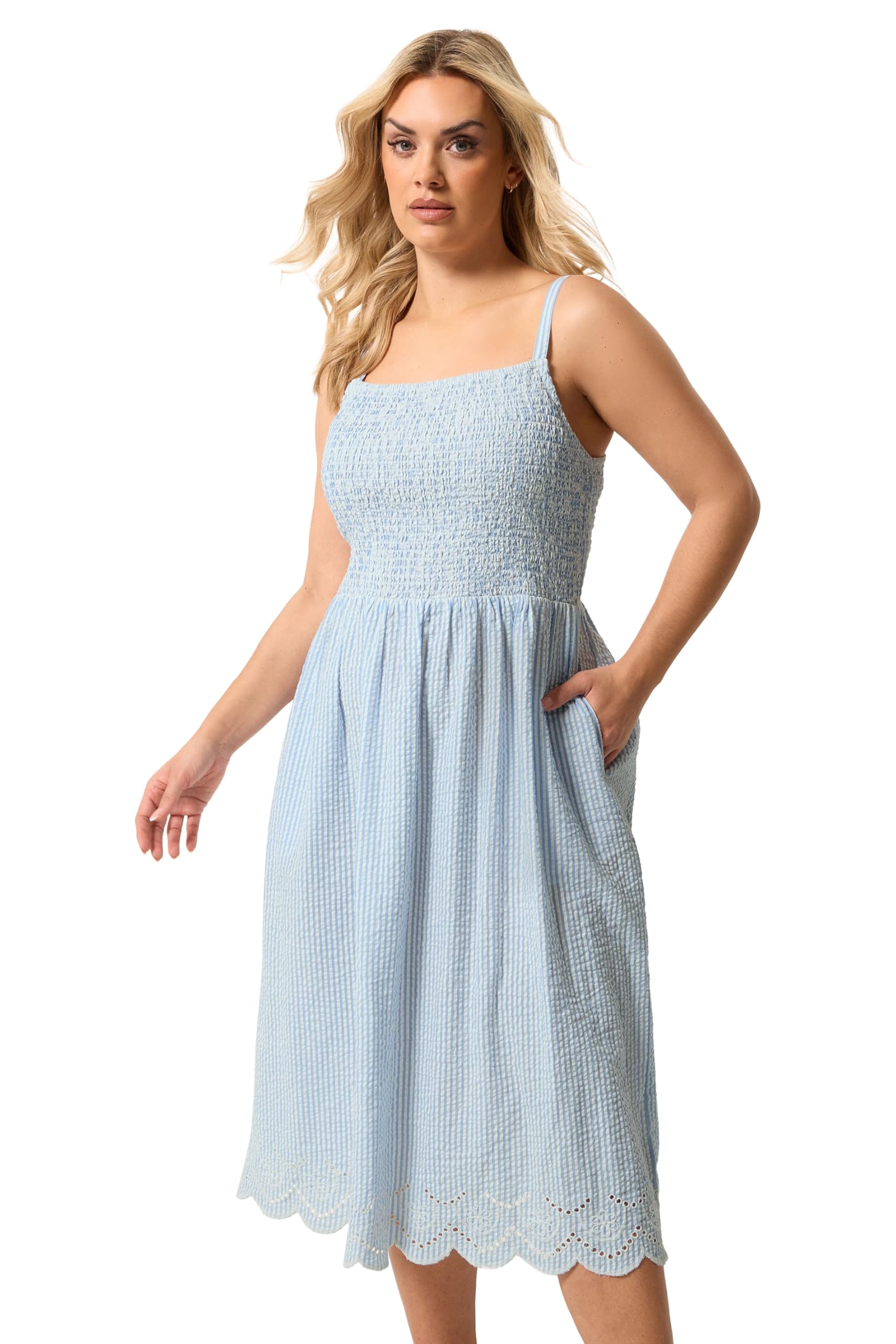Yours - Women's Midi Dress - Stripe Print - Light Blue - Size 18