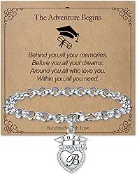 Presentes de formatura para sua faculdade 2025, coração inicial A - z pulseira pingente prata, classe de, presente inspirador, melhores amigos do ensino médio