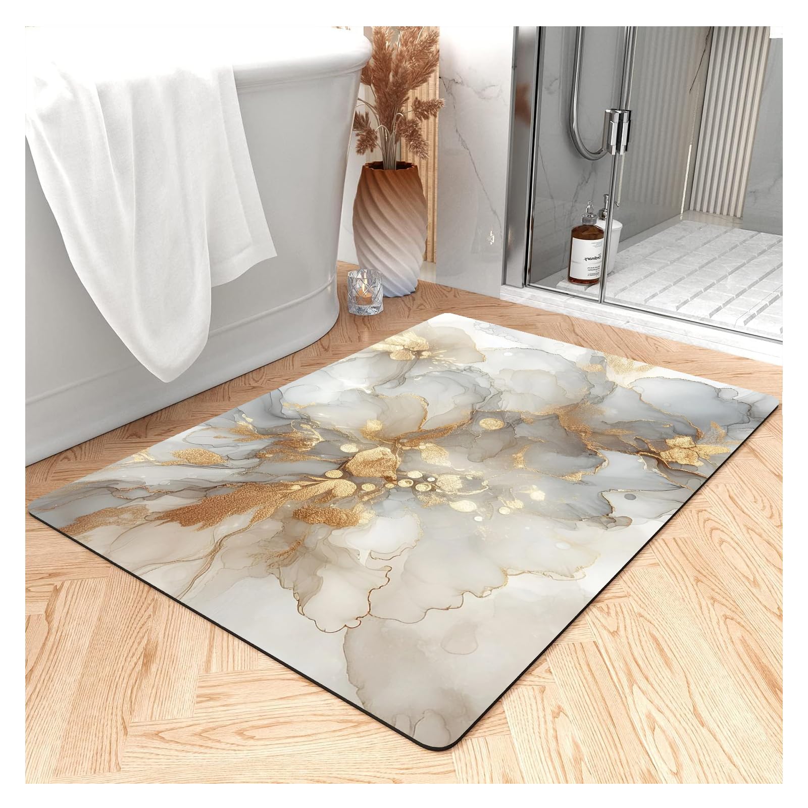 NEVKA Diatomaceous Earth Bath Mat - Bath Mat Rug Super Absorbent Quick Dry Thin Bathroom Rugs Light Grey