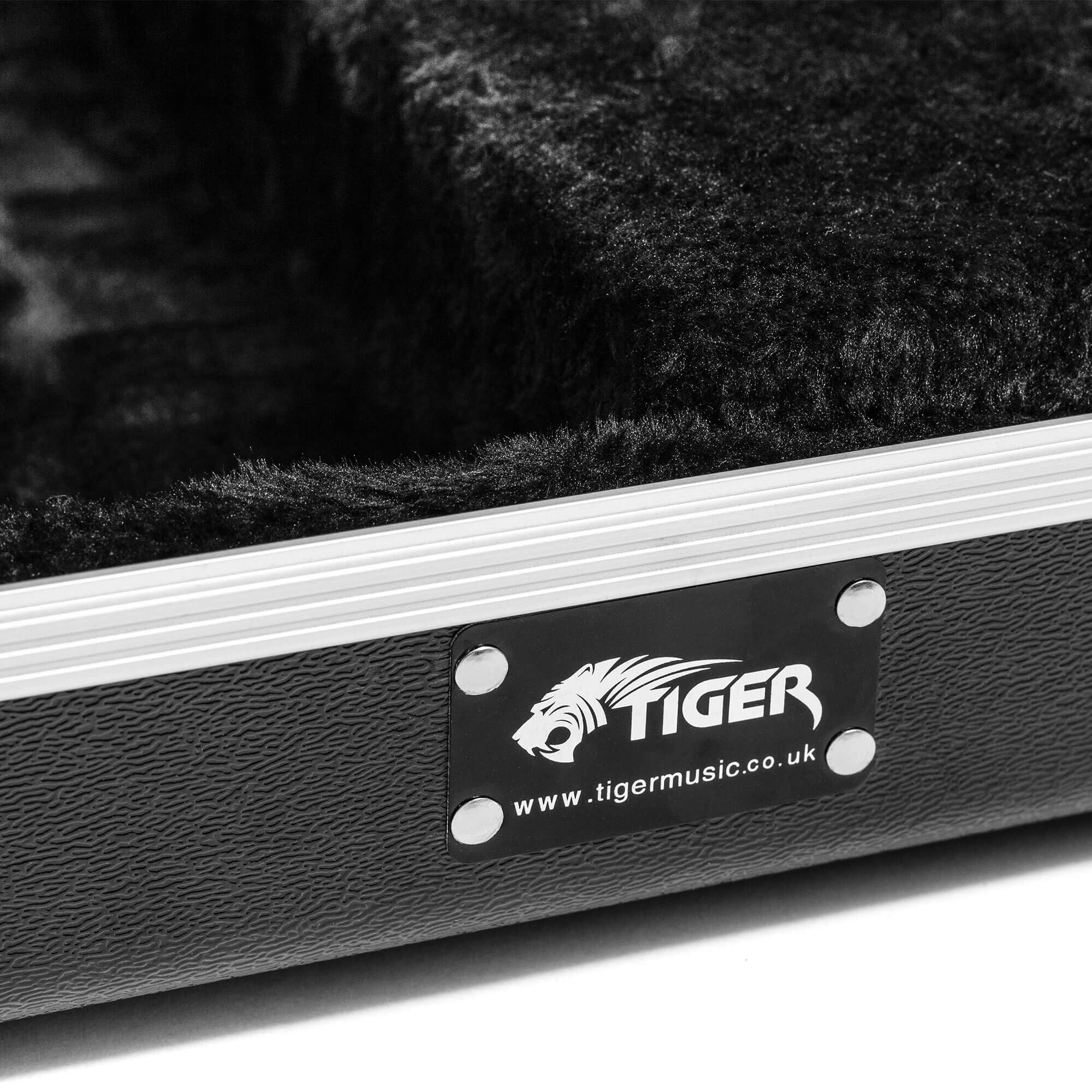 Tiger Custodia rigida per chitarra elettrica, guscio in ABS, interno felpato, chiusure di bloccaggio con serratura a chiave, manico rinforzato, resistente alle intemperie, adatta alla maggior parte