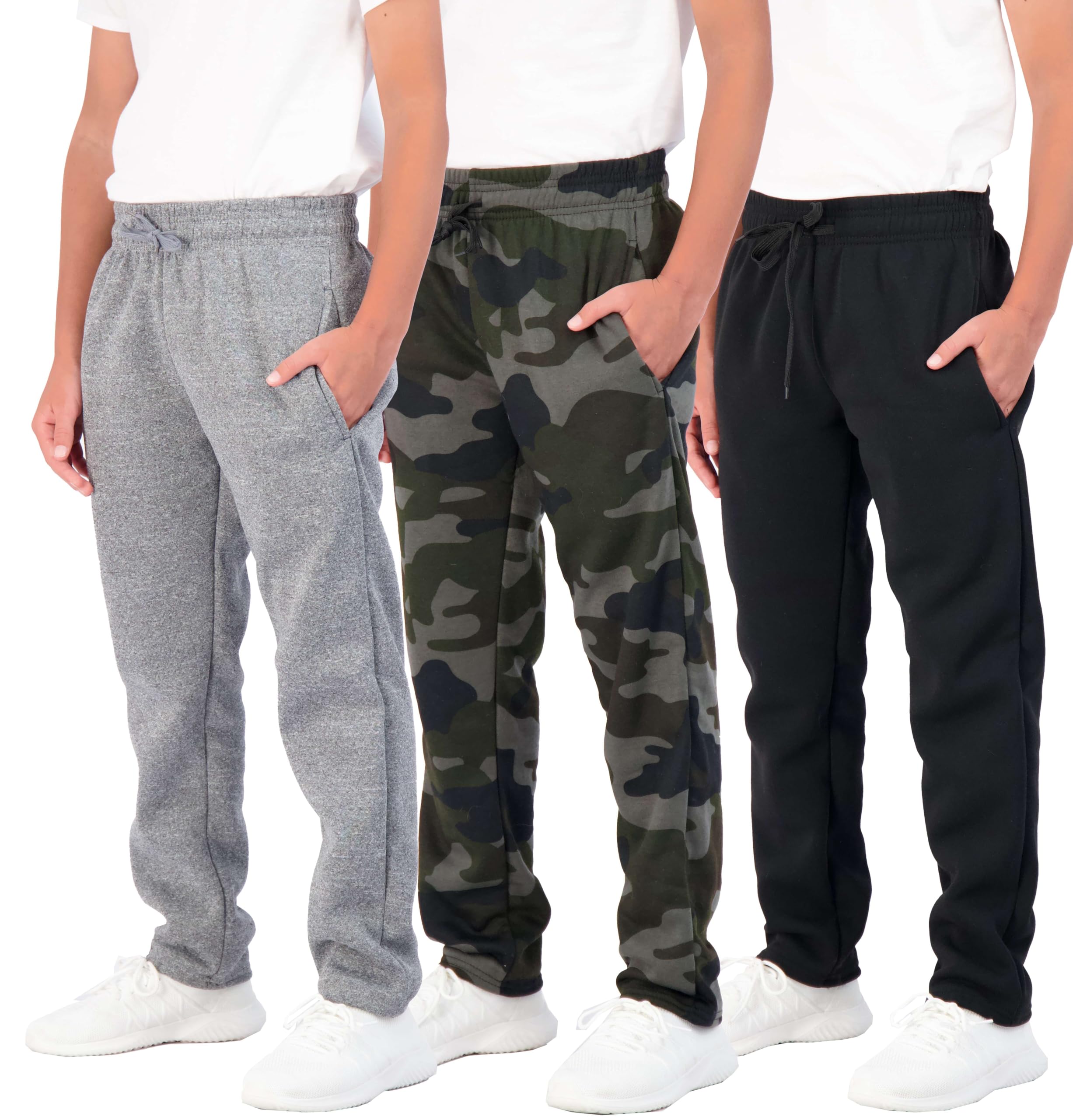Real Essentials3 Pack: Boys' Tech Fleece Open Bottom Sweatpants with Pockets