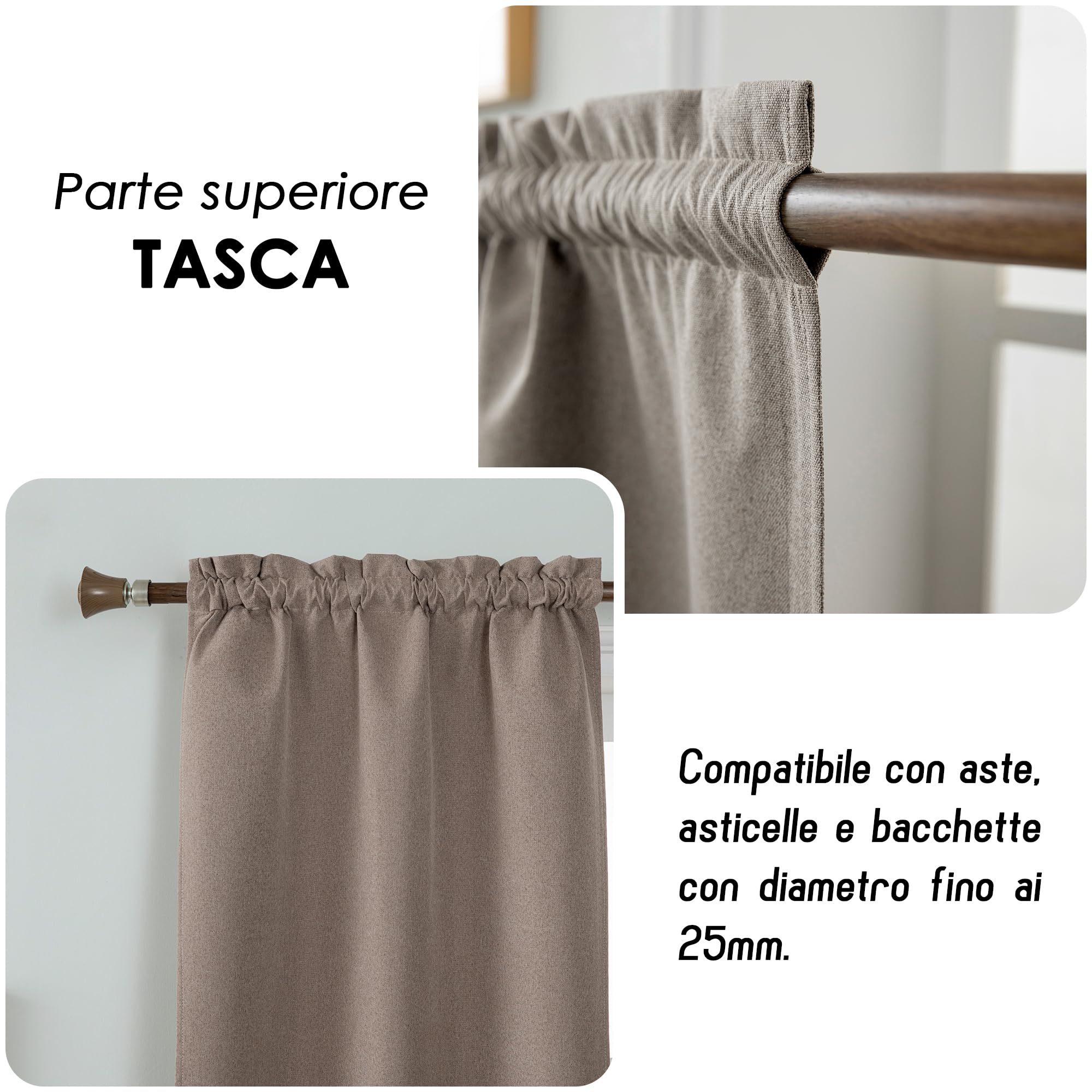 GIRASOLE HOME Tende Barbados Termiche Totalmente Oscuranti 2 Pannelli 55x130cm Tasca Tortora