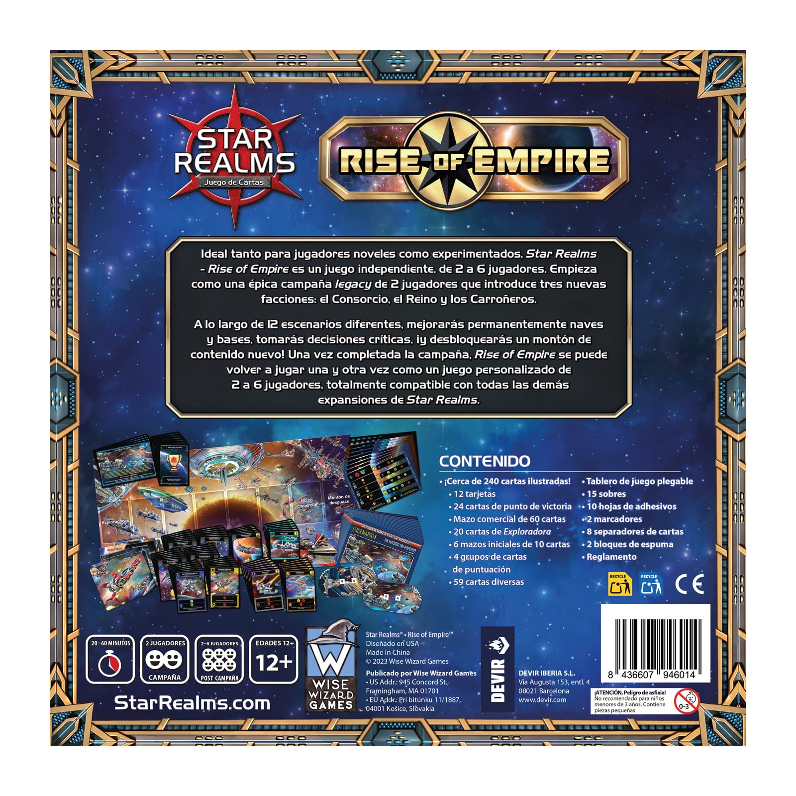 Devir - Star Realms: Rise of Empire | Juego de Mesa de Estrategia Espacial y Construcción de Mazos | Campaña Legacy con 240 Cartas y 12 Escenarios Épicos | De 2 a 6 Jugadores (BGSRESP)