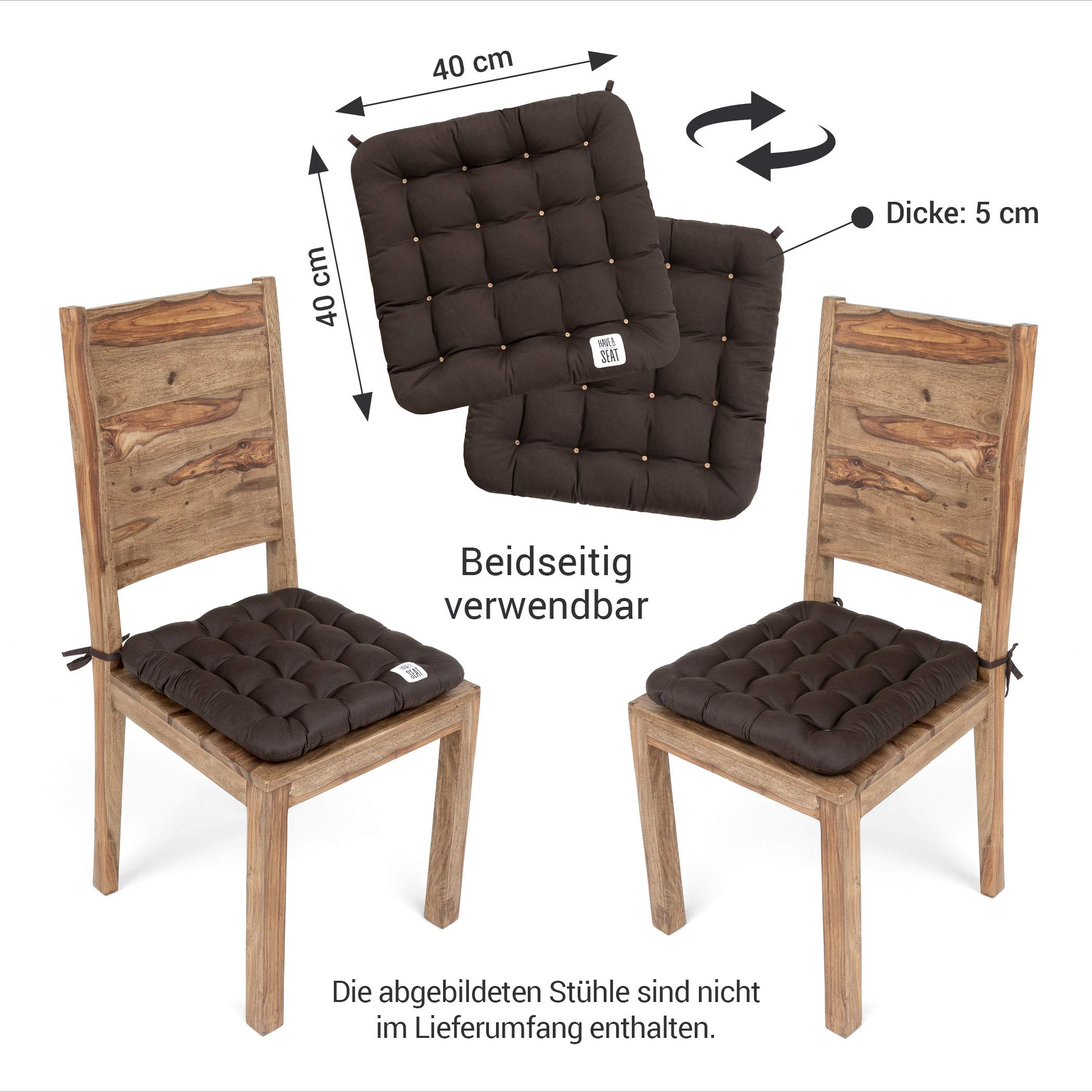 HAVE A SEAT Luxury – poduszka do siedzenia 40 x 40 cm – wygodna poduszka na krzesło, ortopedyczna, nadaje się do prania w temperaturze do 95 °C, nadaje się do suszenia w suszarce, o trwałym kolorze – Made in Germany – (zestaw 2 szt.
