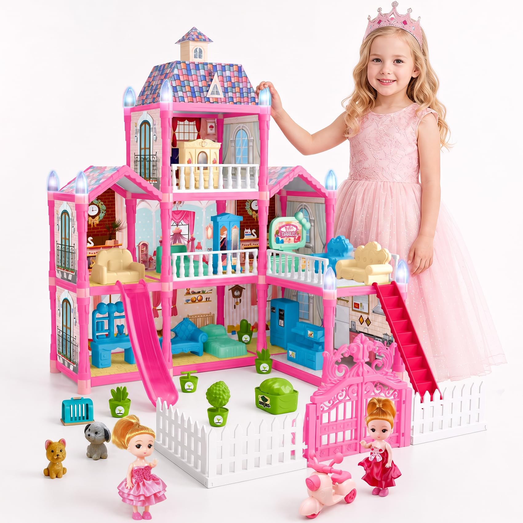 BAZADER Dolls House for Girls Playset 3 Stories 8 Rooms 191 Accessories