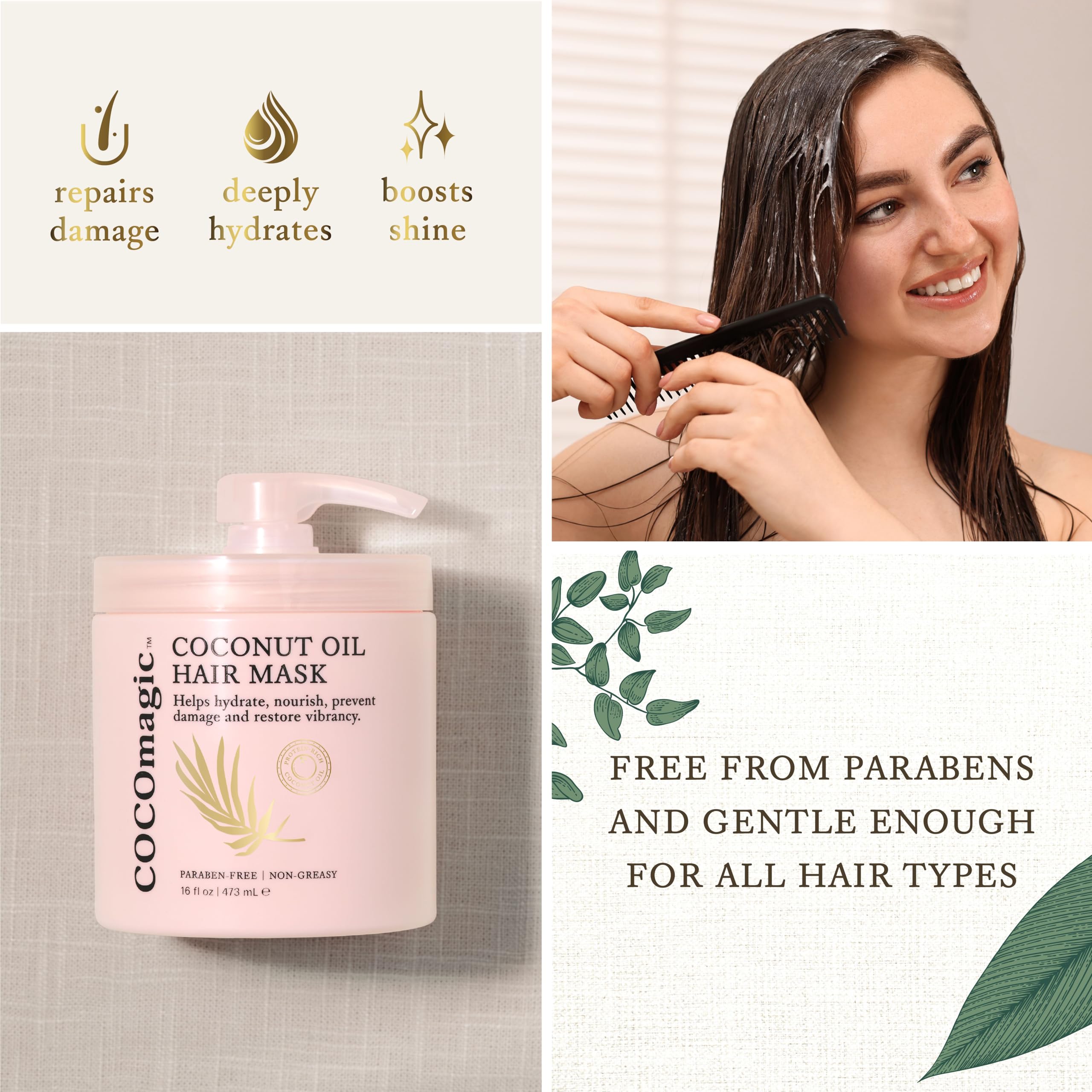 Mascarilla capilar de aceite de coco, repara daños, evita el encrespamiento, restaura y añade brillo, rica en proteínas y extra hidratante, libre de parabenos, libre de crueldad, fabricada 4