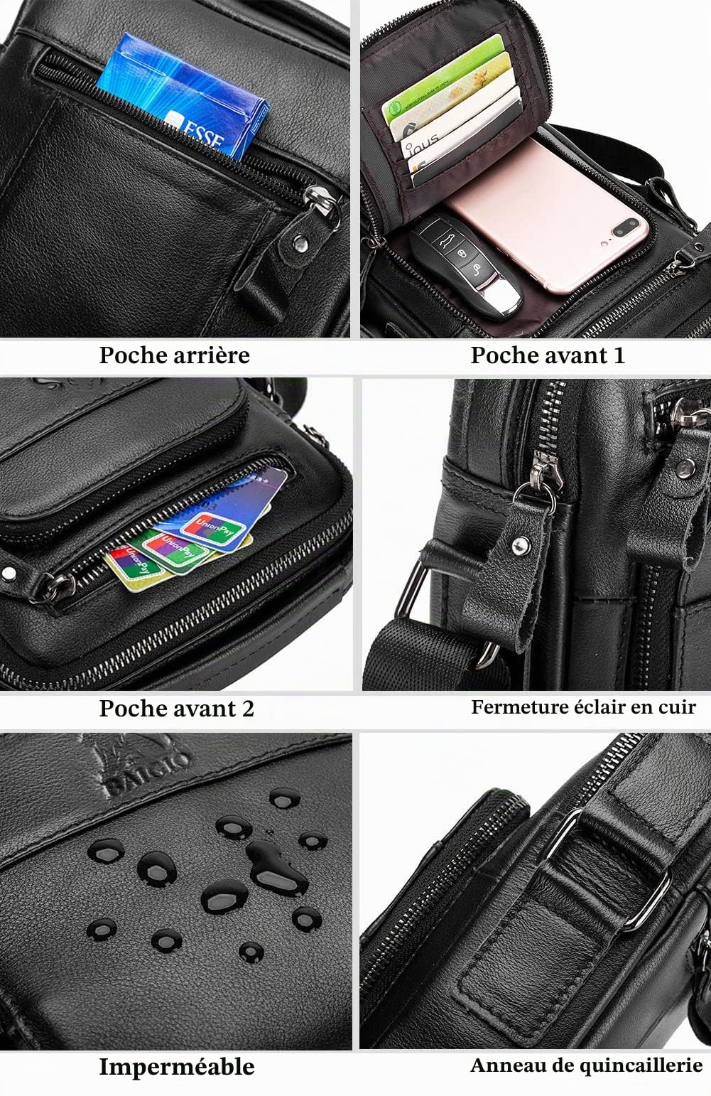 BAIGIO Sac à Bandoulière pour Hommes Petits Sacs en Cuir Vintage Sacs avec Poignée Sac à Main Pochette Besace pour Décontracté Affaires