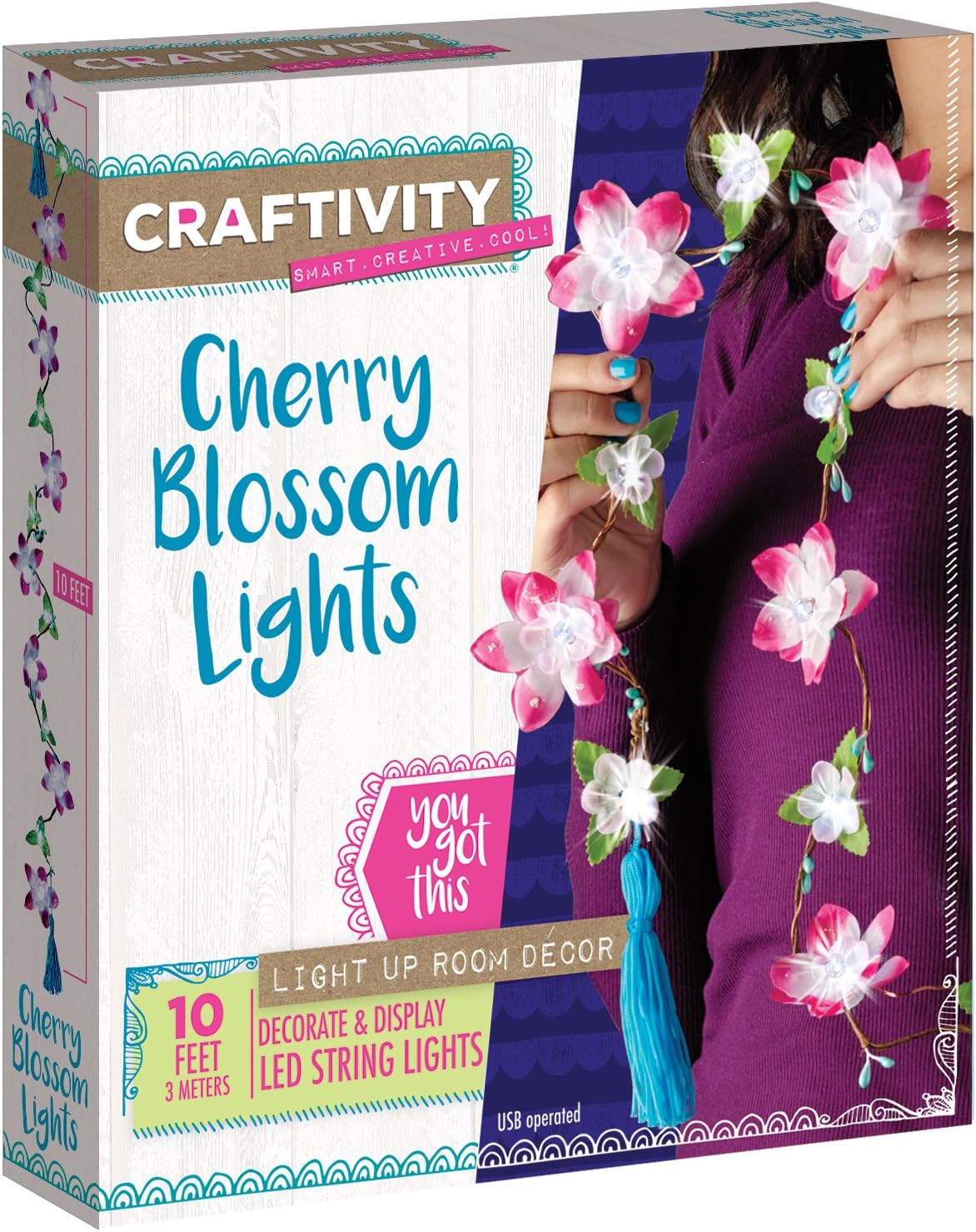 CRAFTIVITY Cherry Blossom Lights Craft Kit - Makes 1 LED Flower String Light