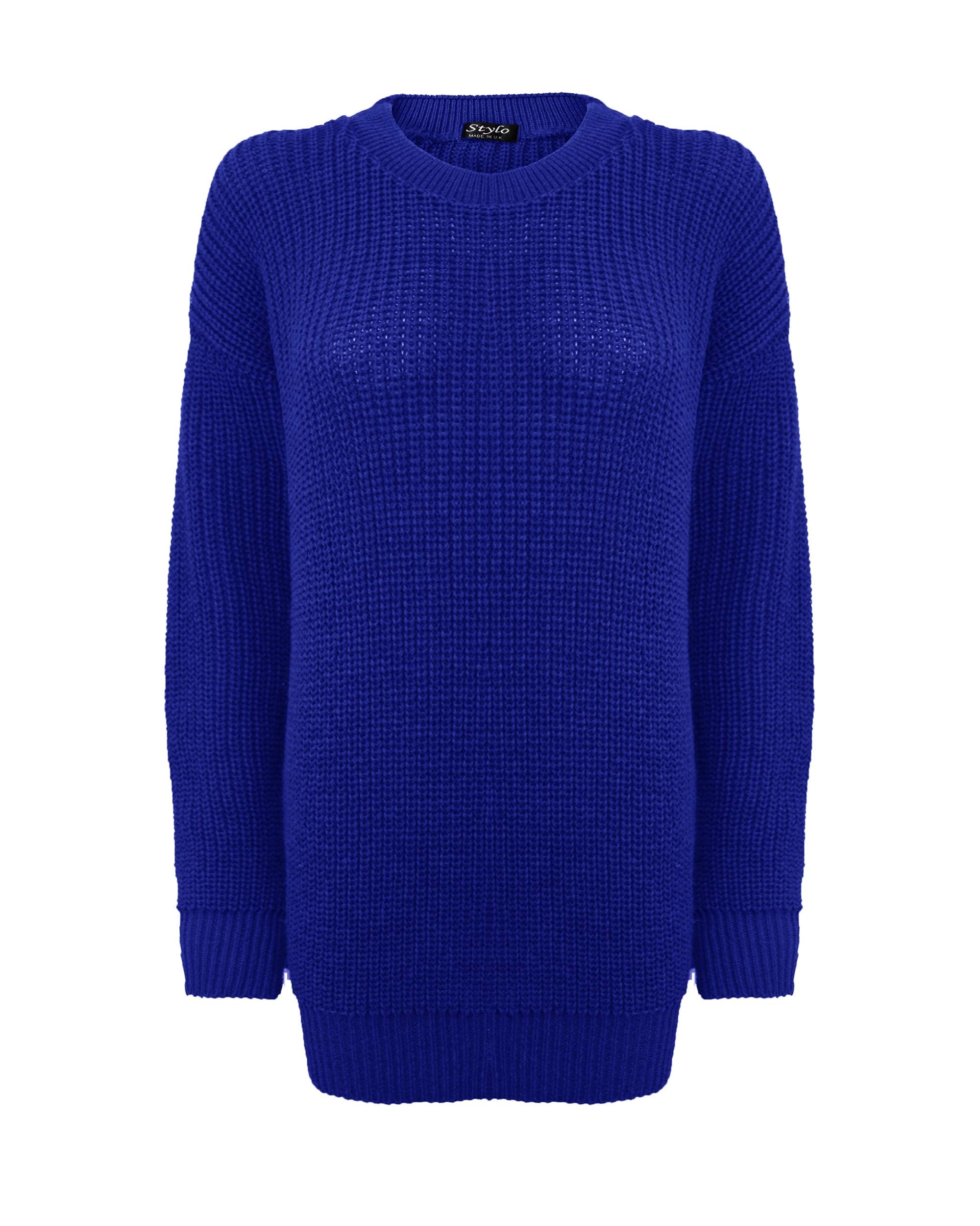 Top Vendor Women's Royal Blue Knitted Long Sleeves Crew Neck Over Sized Baggy Jumper Chunky Knit Sweater Top Long Sleeves[,Lxl]
