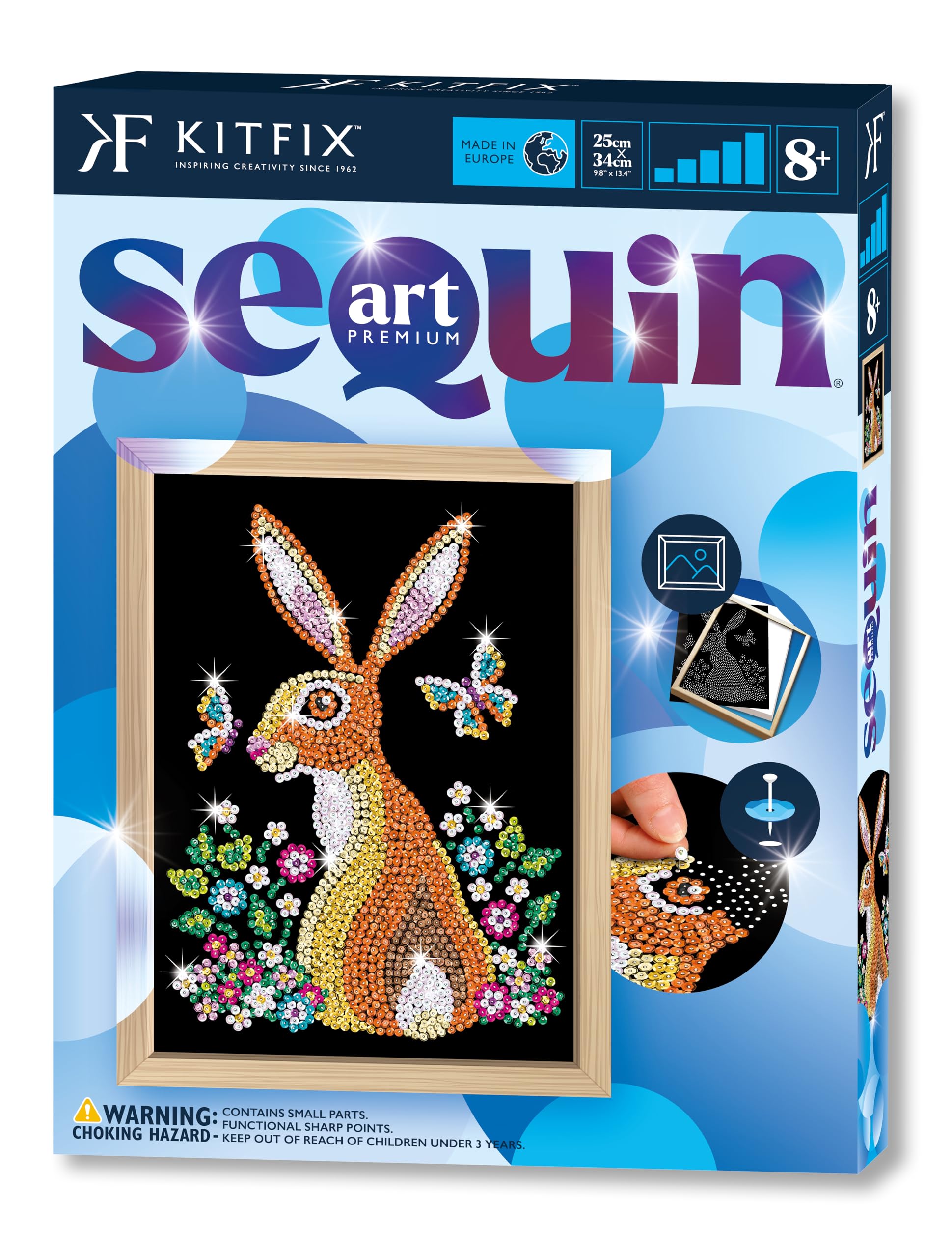 Kitfix - Sequin Art Hare with Wooden Frame - 27 x 36cm - Sequin Art Blue Premium - Creative Set - Craft Kit for Adults, Teenagers and Children Aged 8+ - 1827 — image 1