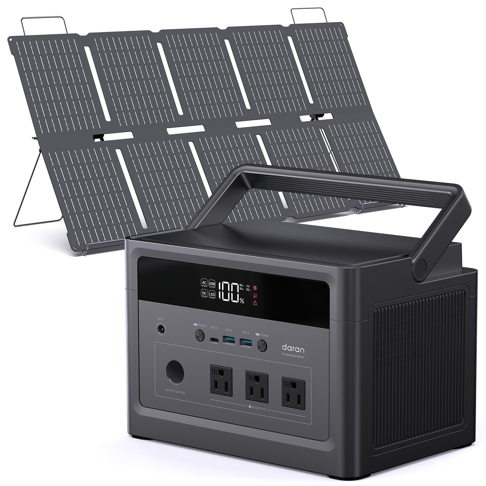 Portable Power Station 600W 1200W Surge with 100W Solar Panel 576Wh LiFePO4 Battery 100W USB-C PD 9-Port Solar
