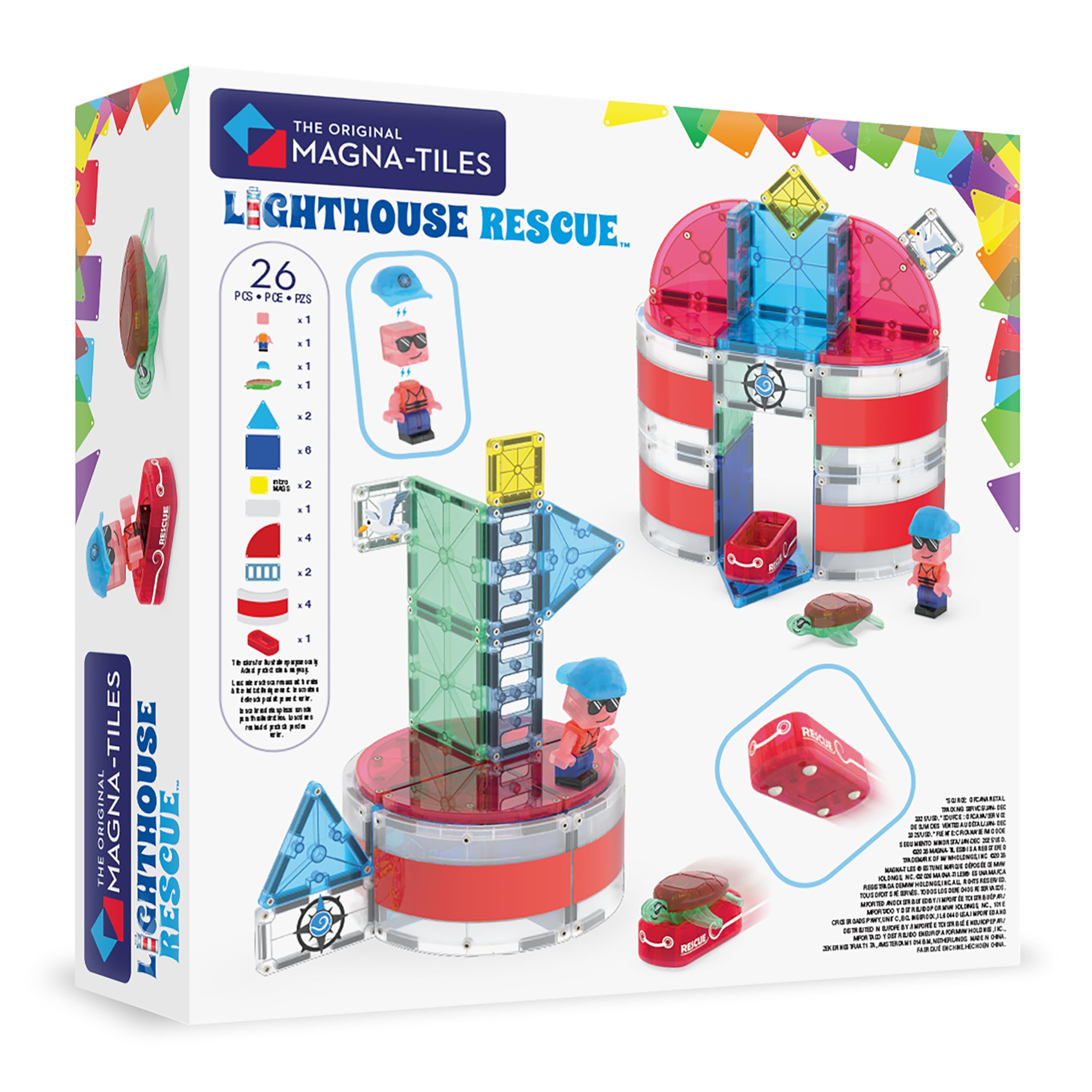 Magna-Tiles Lighthouse Rescue 26-częściowy magnetyczny zestaw konstrukcyjny, oryginalna marka magnetyczna