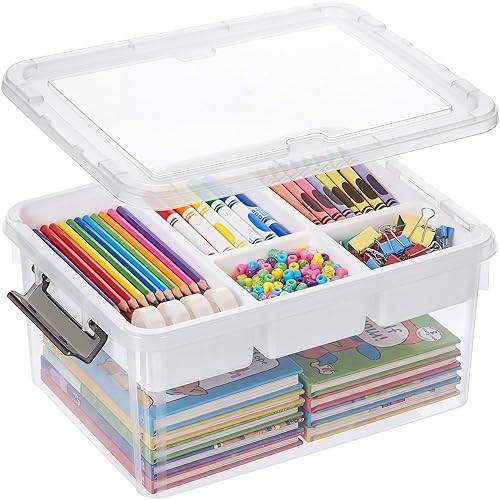 17 QT Clear Stackable Craft Storage with 1 Removable Fixed-Compartment