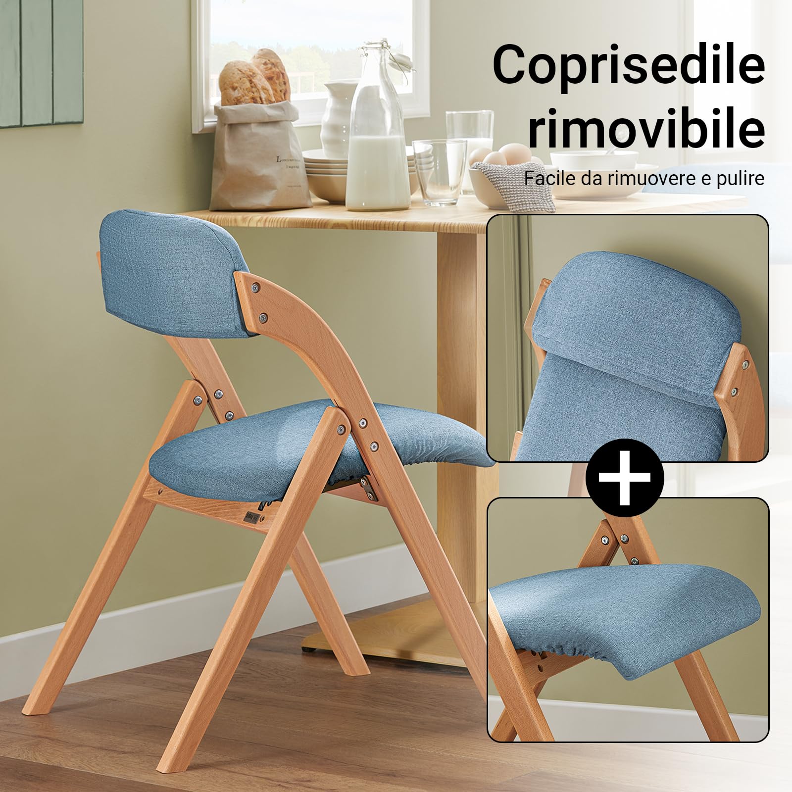 SoBuy Sedie Pieghevoli in Legno Imbottite, montate, 47,5x77x59cm, cucina