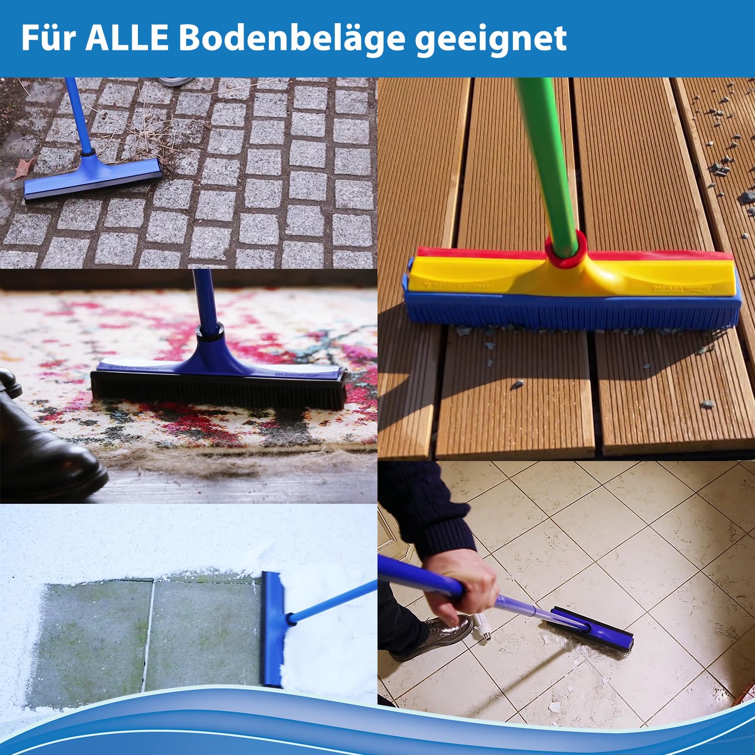 Das Blaue Wunder Vario-Besen (Rot) I Einfache Reinigung mit V-Borsten I Abwaschbar I Gummilippe I Teleskopstiel