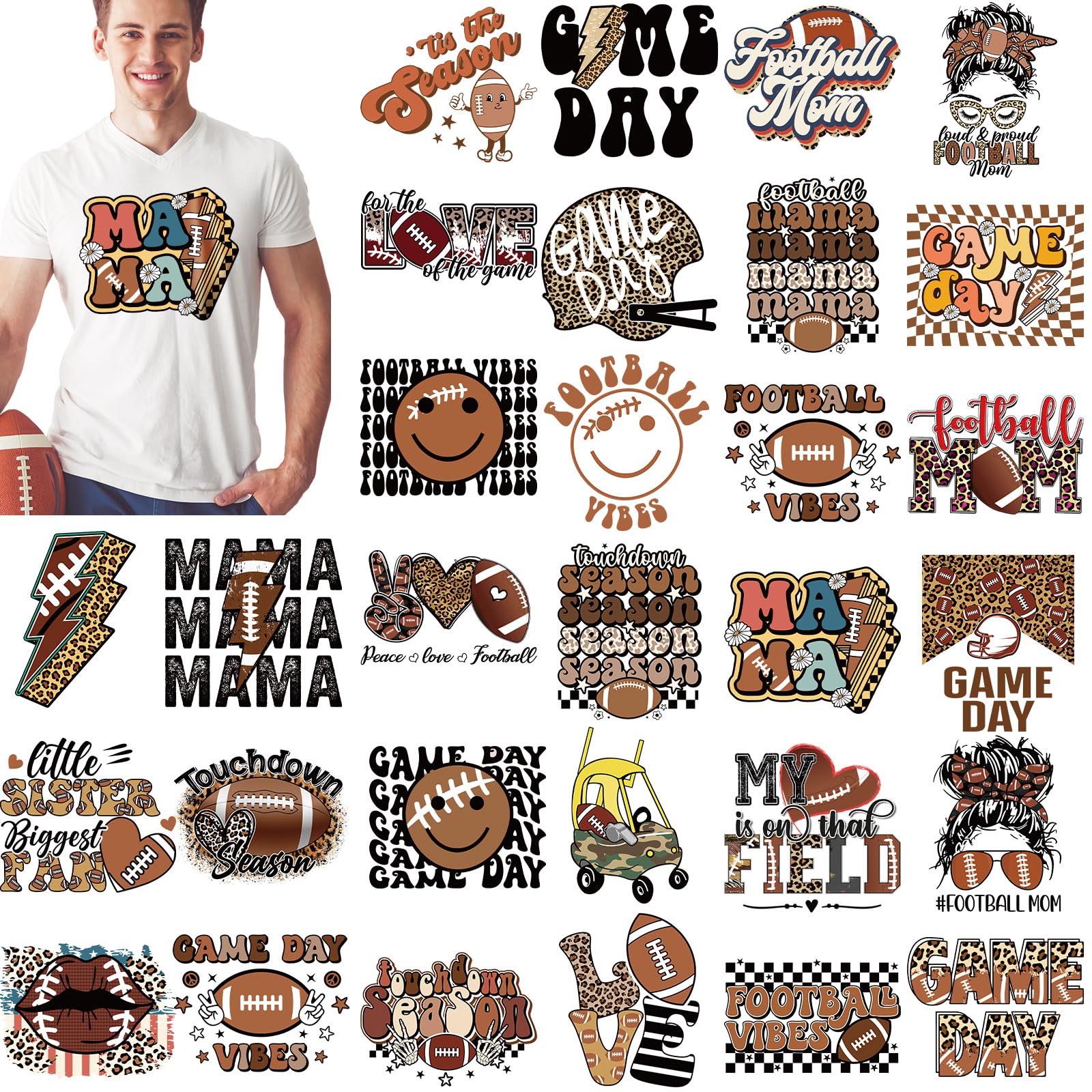 Zhanmai 30 Pcs Football Iron on Transfers Vinyl Iron on Decal Retro Ball Sport Iron on Patches Heat Transfers Sublimation Transfers Ready to Press for T Shirts Jacket Bag Hat DIY Sticker