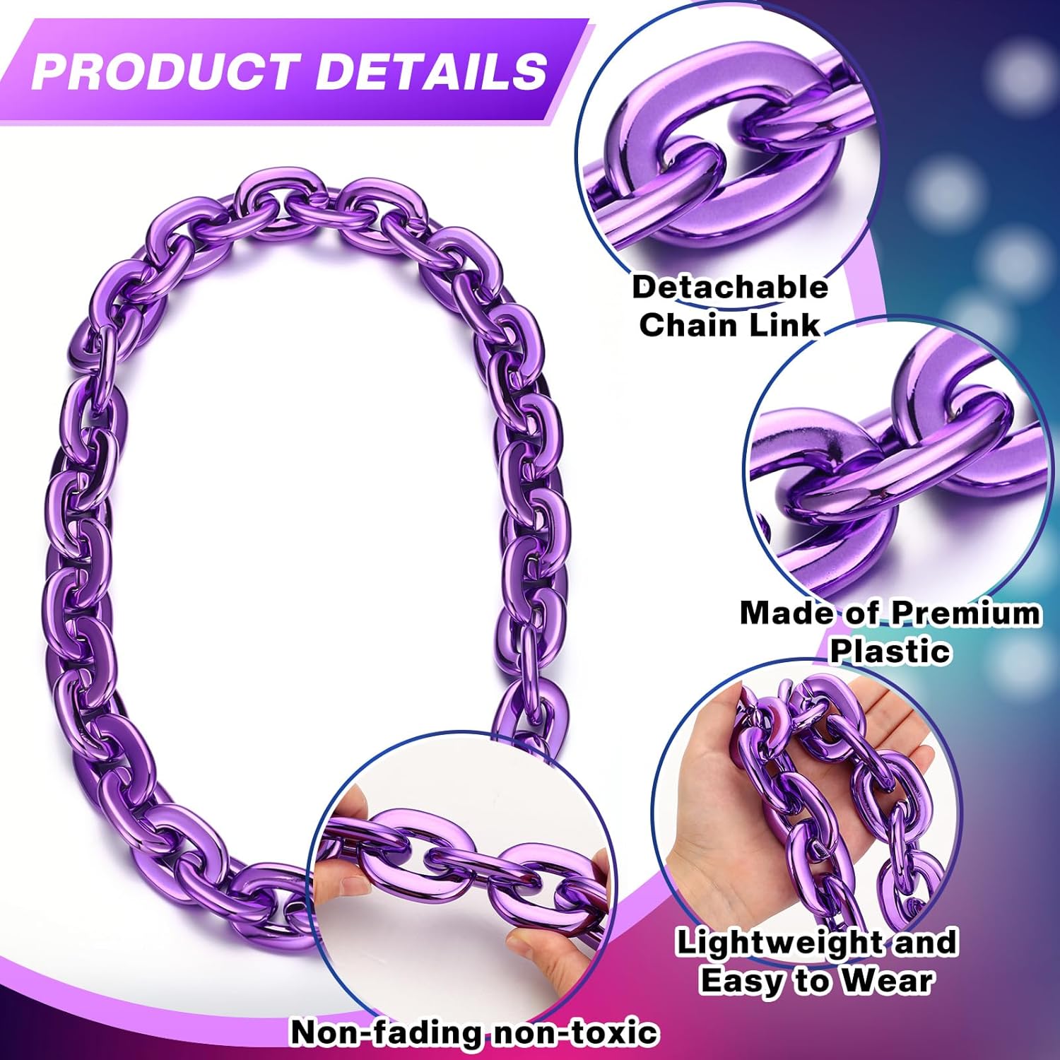 Remuuly Plastic Chain Necklace Chunky Big Fake Necklace Hip Hop Rapper Giant Turnover Chain Costume for Halloween - Image 3