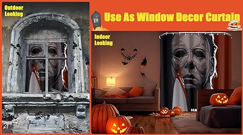 Miniatura 4 de Cortina de ducha de decoración de Halloween para Michael Myers, 72 x 72 pulgadas, incluye 10 ganchos de plástico, adhesivo de inodoro y 2 postales
