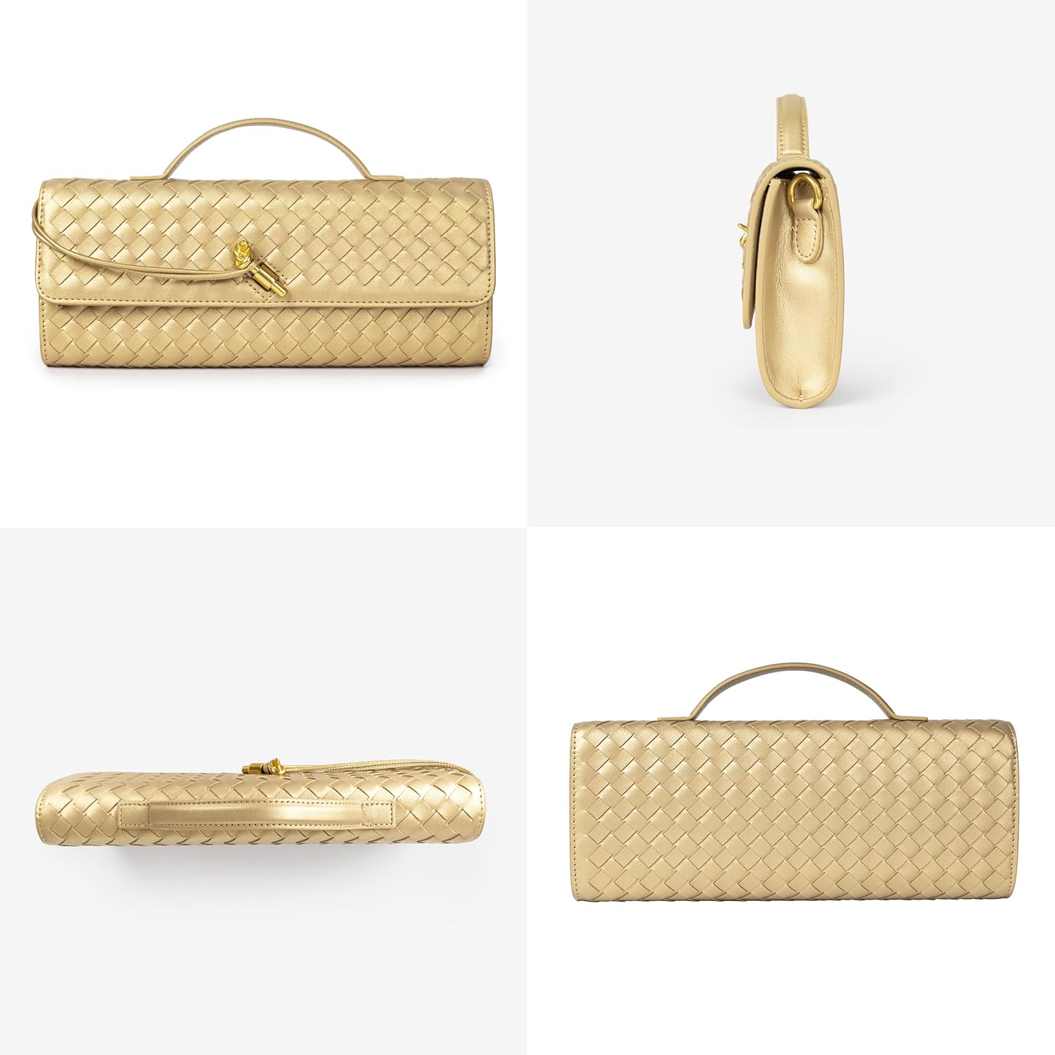 Joryin Woven Purse for Women Evening Clutch Woven Leather Handbags Crossbody Bag Purse Formal Evening Bag, Vegan Leather - Image 3