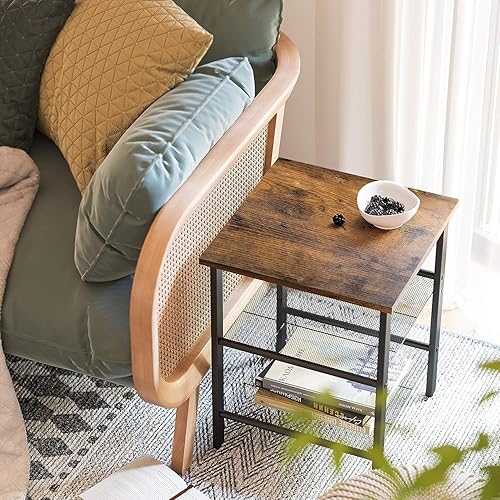 Miniatura 13 de VASAGLE - Juegos de 2 mesas auxiliares con estantes de malla ajustables, para sala de estar o dormitorio, con marco de acero industrial estable,