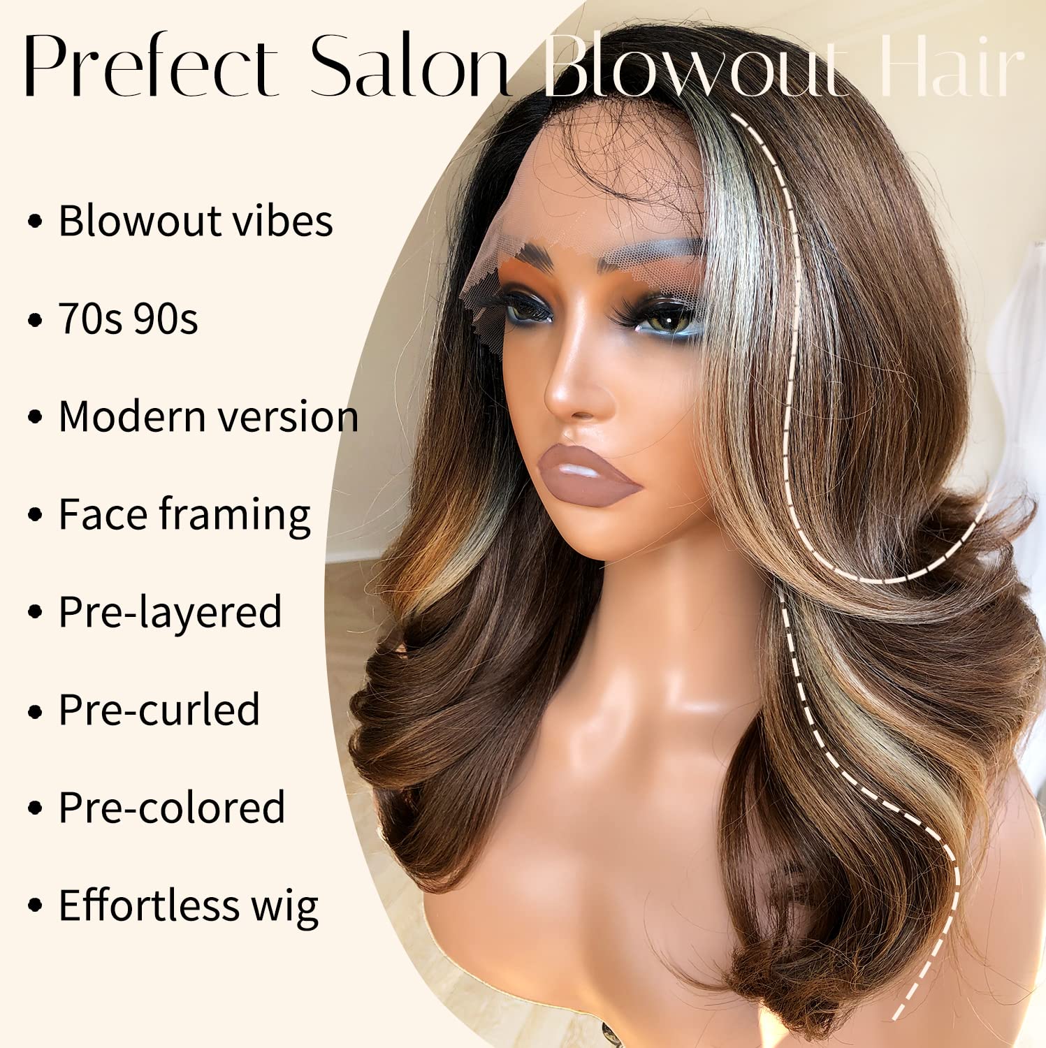 BlackSwern Skunk Strip Wigs, Blonde Skunk Strip Body Wave Lace Front Wigs Pre Plucked, Glueless Lace Wigs for Black Women: 14 Inch Highlights