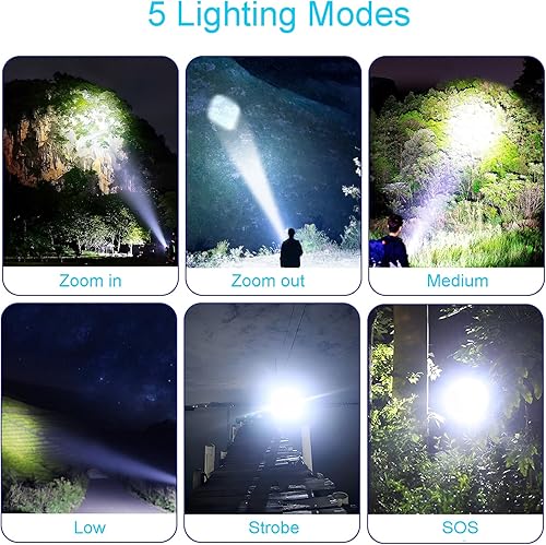 Miniatura 3 de PIKnROLL Linternas recargables T6 de alto lúmenes, 10000LM potente linterna táctica, 5 modos de linterna LED súper brillante, linterna recargable