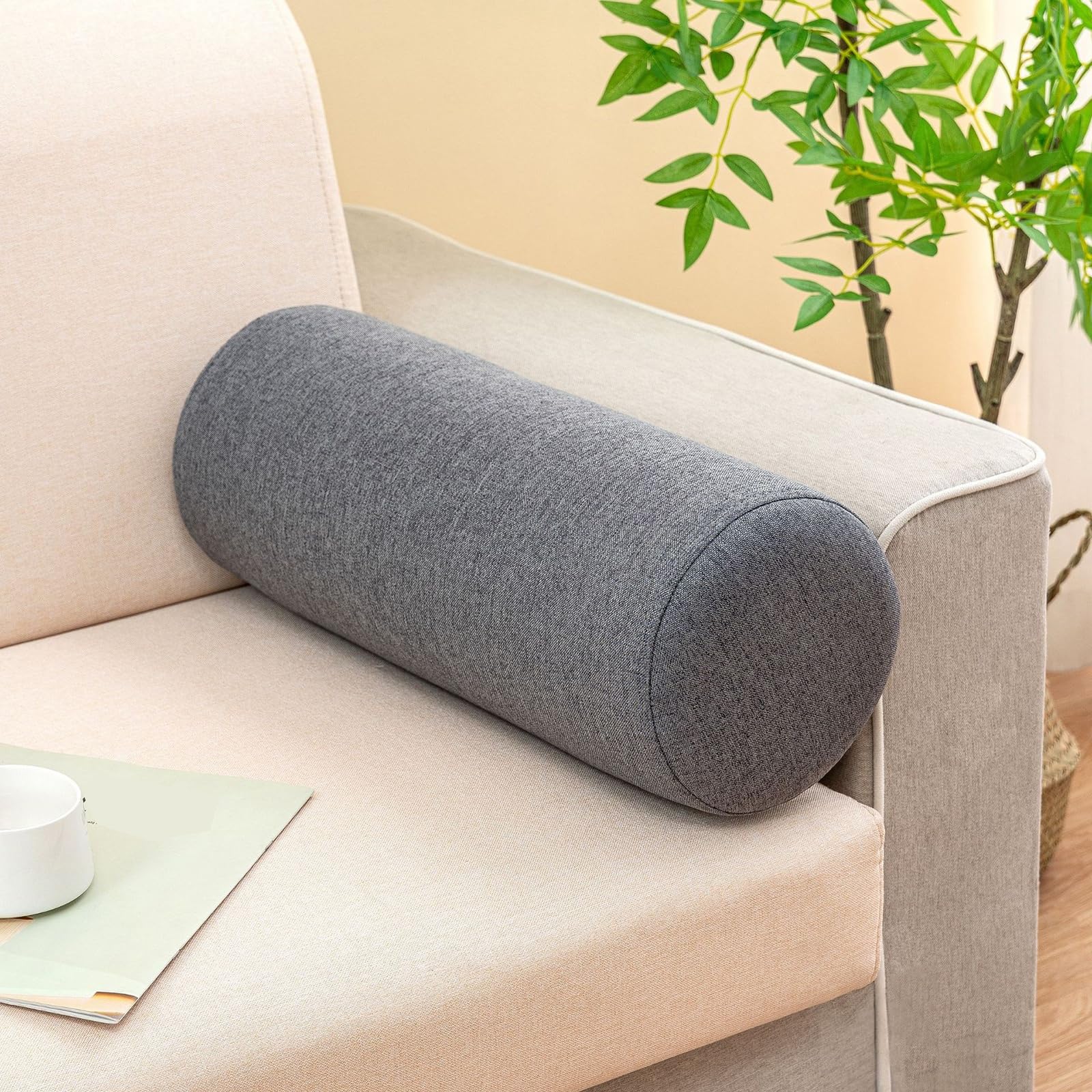 Almohada Cervical Cilíndrica del Cuello,Espuma de Memoria Cojín Cilíndrico Cojín Cervical De Soporte, Cojín Lumbar Y Cojín De Rodillas, para Dormir/Hogar/Oficina(Gris Oscuro,20cmx60cm)