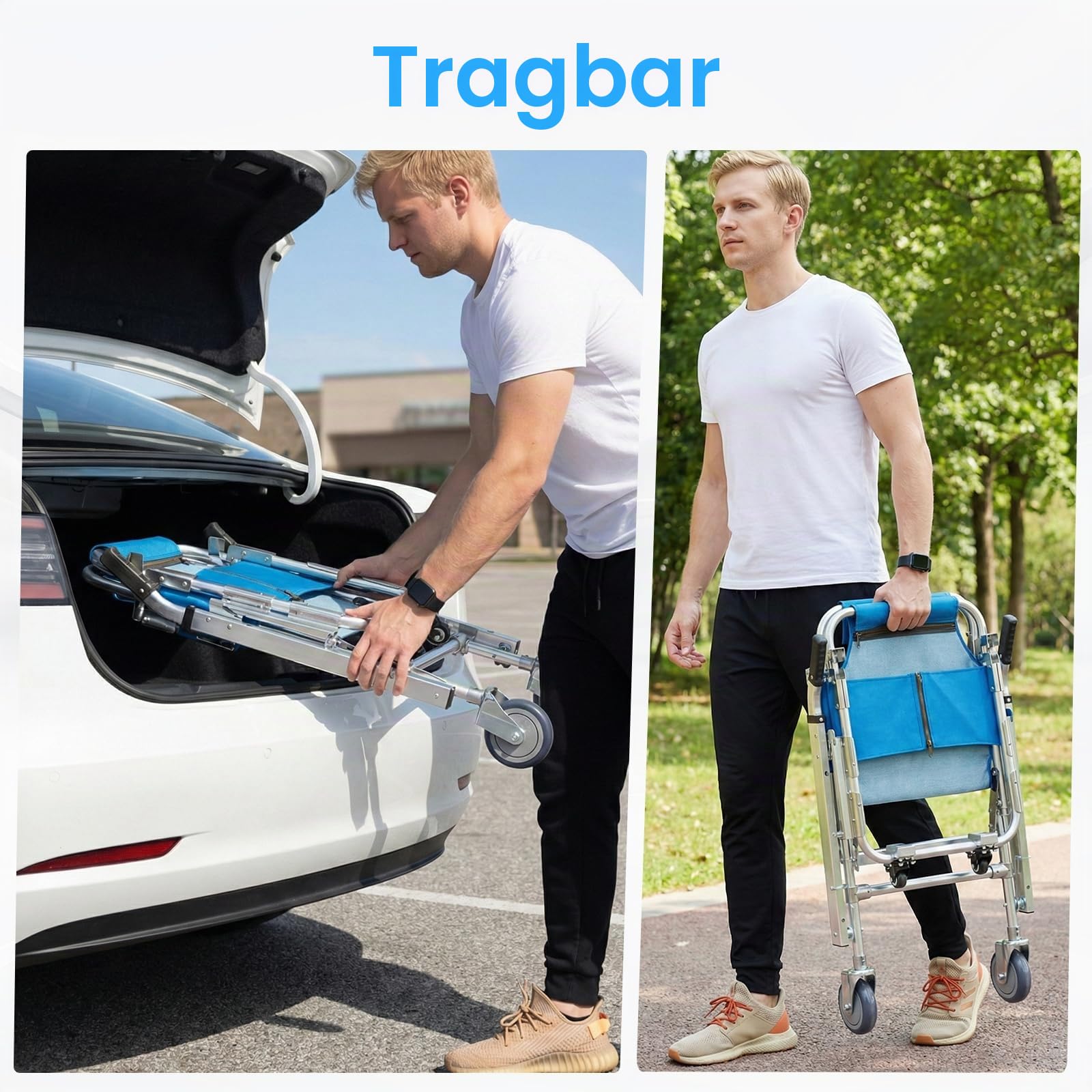 Treppenstuhl, Faltbarer Tragestuhl aus Aluminiumlegierung, Tragkraft 350lbs, mit 4 Rädern und Sicherheitsgurten, Manueller Lift Treppenstuhl, Evakuierungsstuhl für ältere Menschen und Behinderung