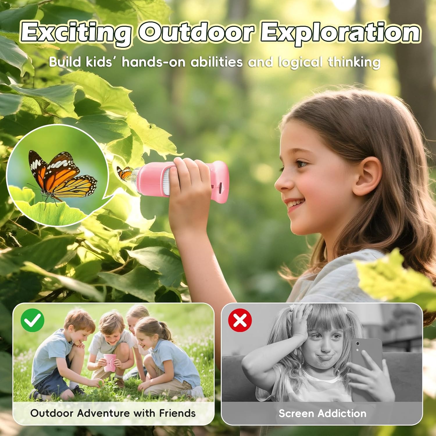 Kids Microscope Digital 1000X Zoom, Mini Pocket Handheld Microscope Portable Travel Toys, HD Photo & Video with 8GB SD Card, Christmas Birthday Gifts for Girls, STEM Toys for Toddlers Age 3-8